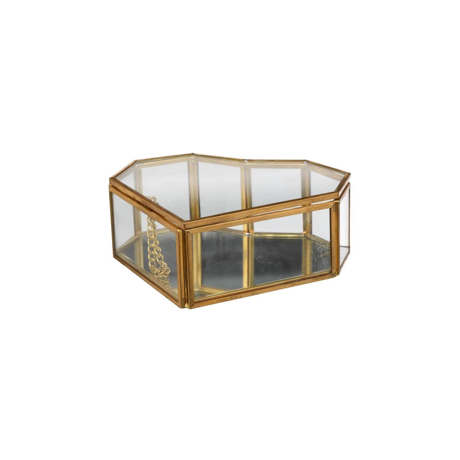 Bloomingville Glas Box Gold Rahmen groß Schmuckbox Schatulle Dose mit Deckel 