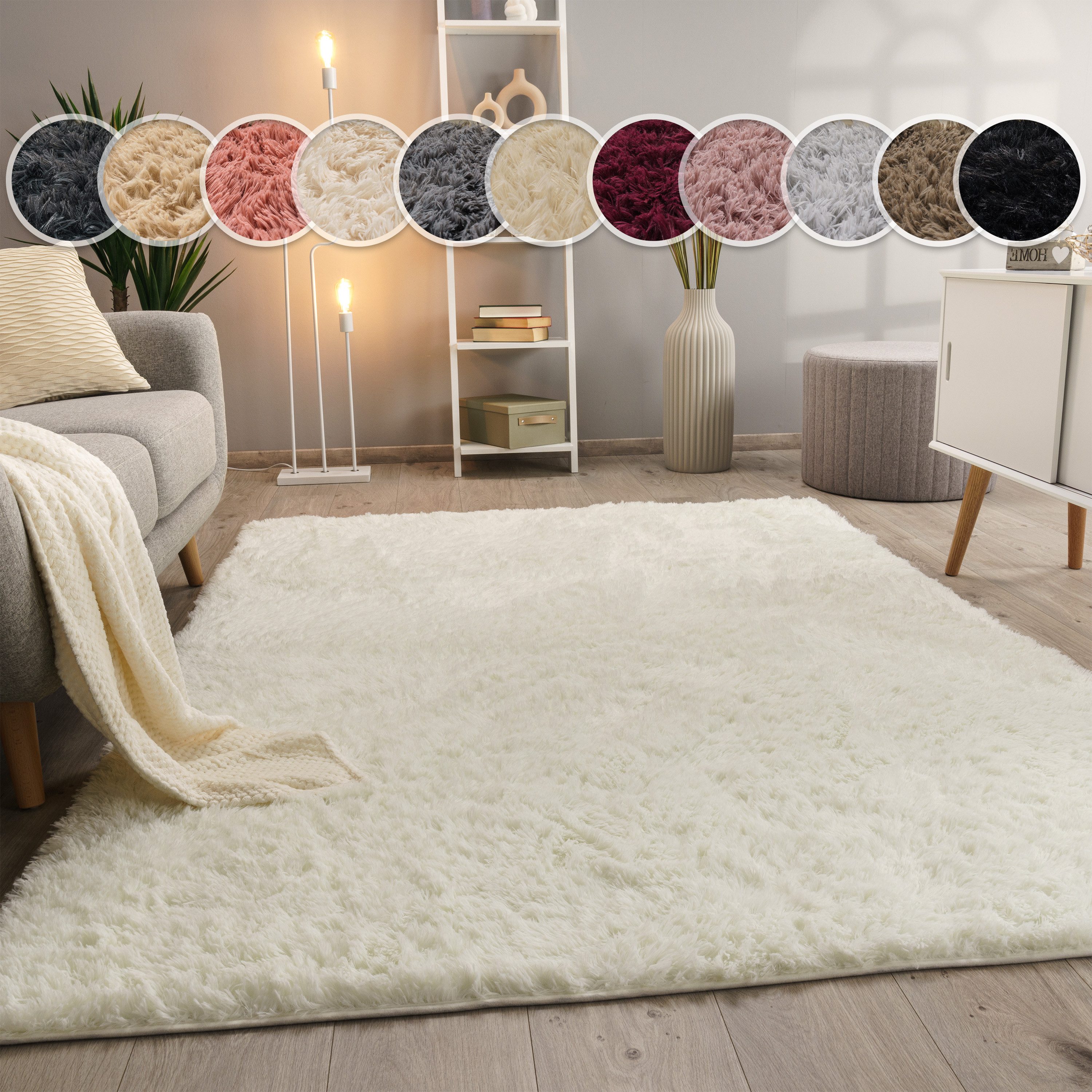 Paco Home Hochflor-Teppich Silky 591, rechteckig, Höhe: 37 mm, Uni-Farben, besonders weich und kuschelig, Wohnzimmer
