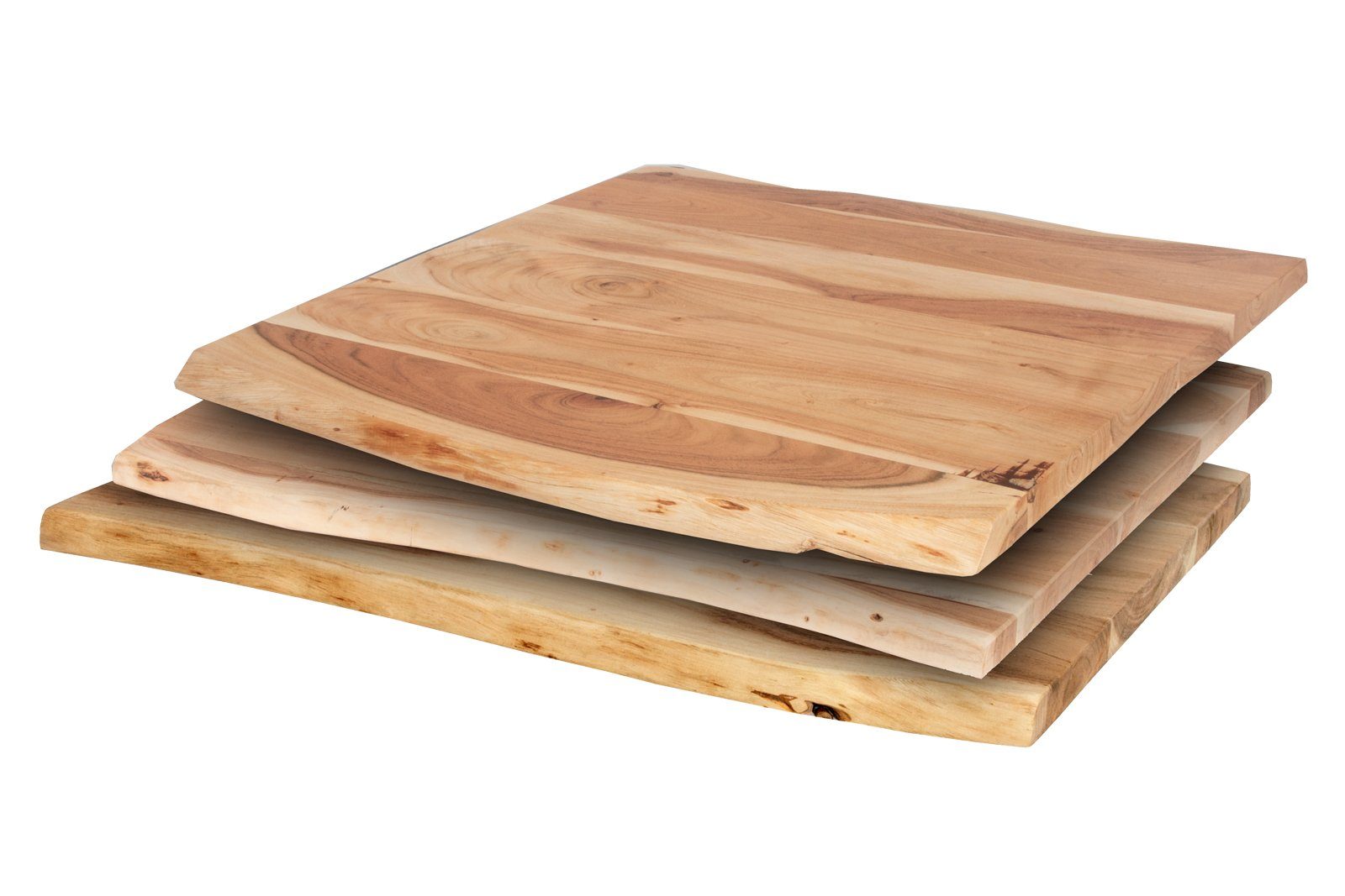 Heimwerker Junado® für Curtis, naturfarben, Akazienholz, Baumkanten-Platte Tischplatte