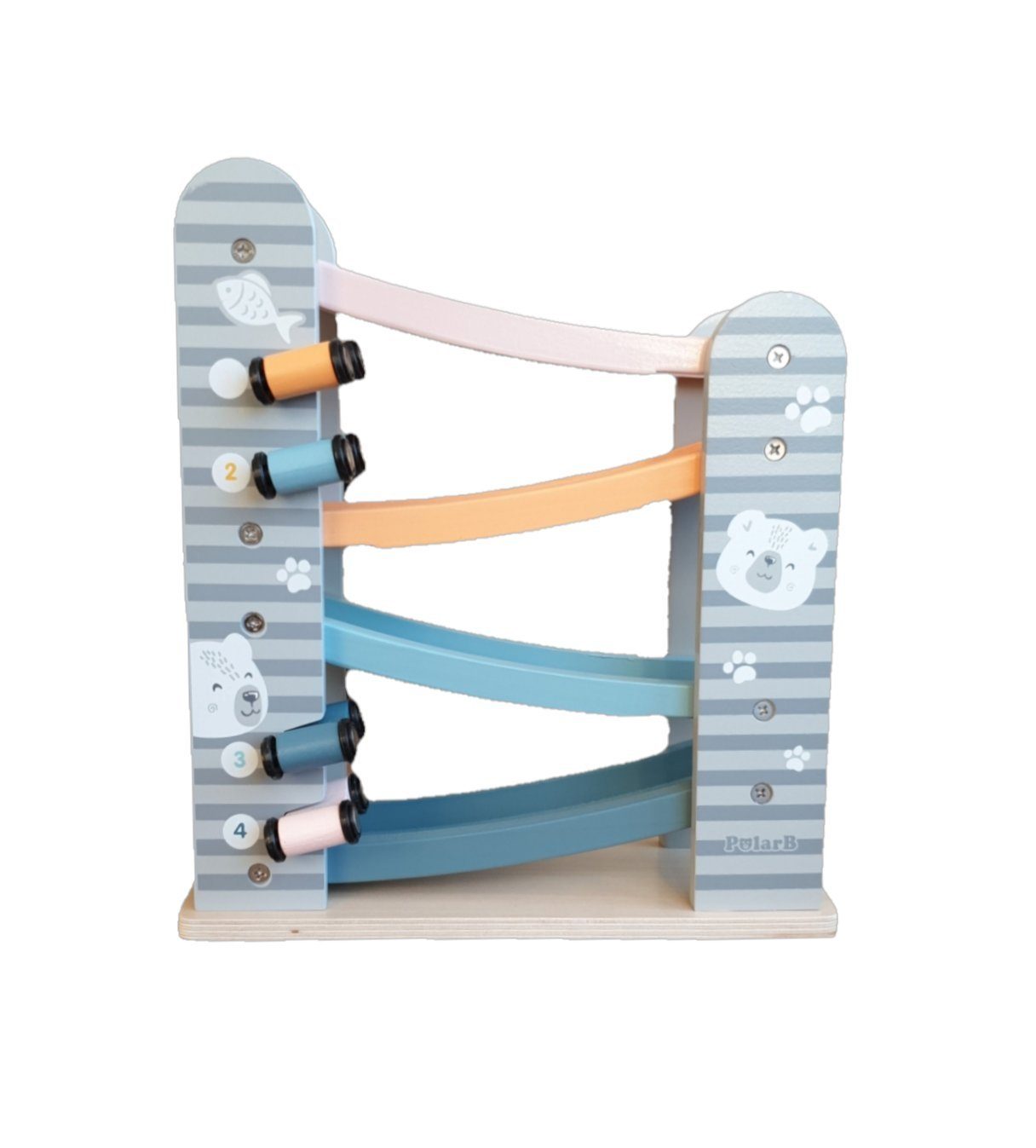 Little Lorien Kugelbahn Kugelbahn Holzspielzeug Holzauto-Spur mit 4 Holz-Auto Slides Auto, Fördert Motorik und Koordination, Für Spaß, Lernen und Freizeit