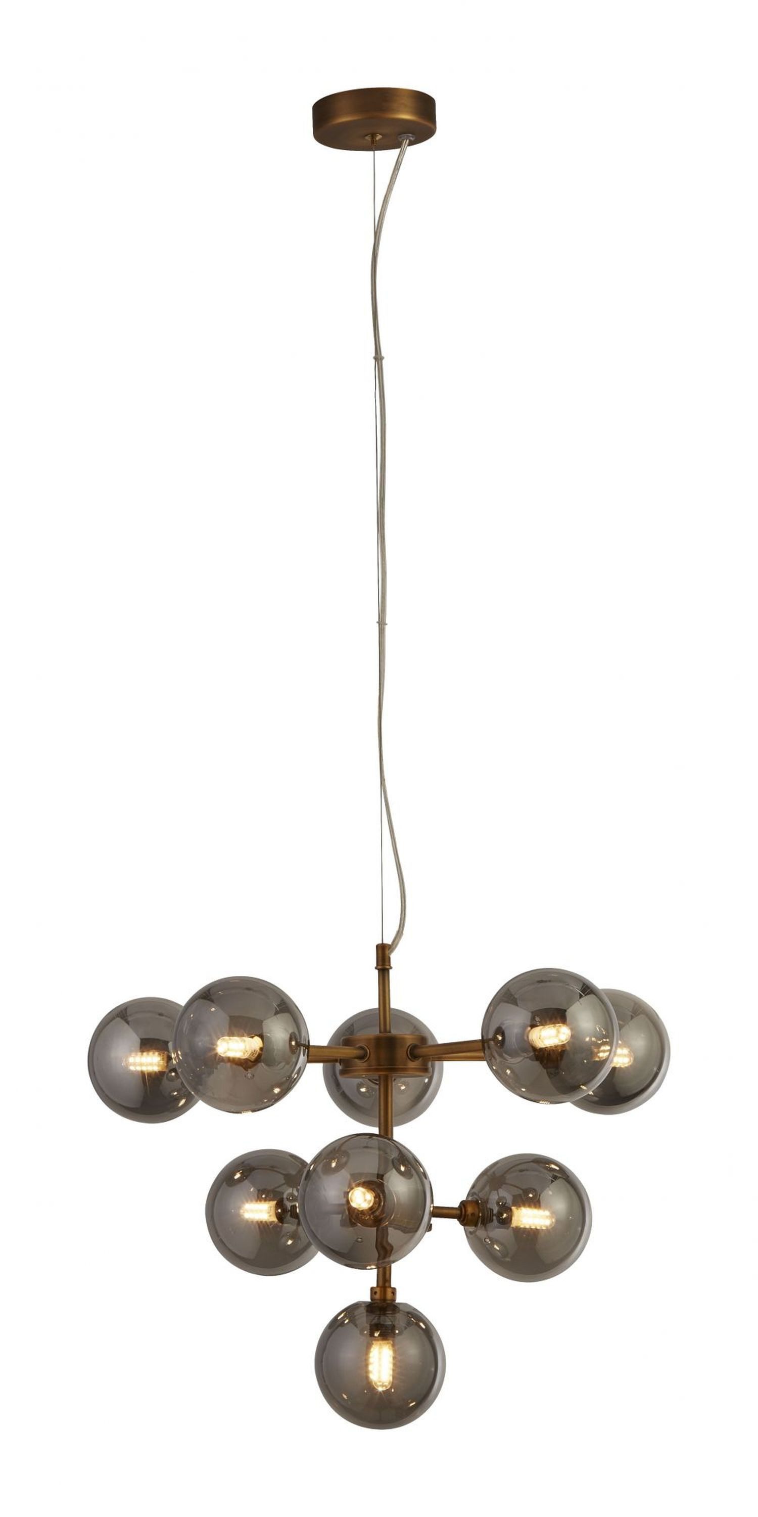 Licht-Erlebnisse Pendelleuchte MOLECULE, ohne Leuchtmittel, Metall Rauchglas G9 49 cm breit H: max. 135 cm in Bronze Rauchgrau