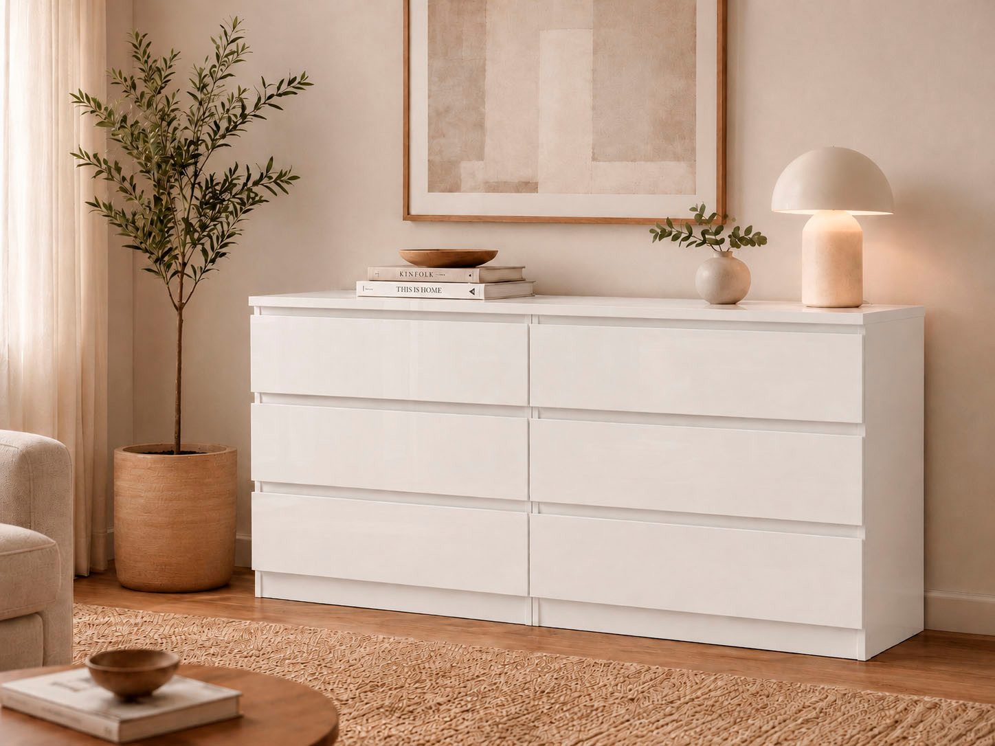 Home affaire Kommode Naia, 6 Schubladen im skandinavischen Design, Breite 158 cm, Viel Stauraum mit griffloser Front, in mehreren Farben