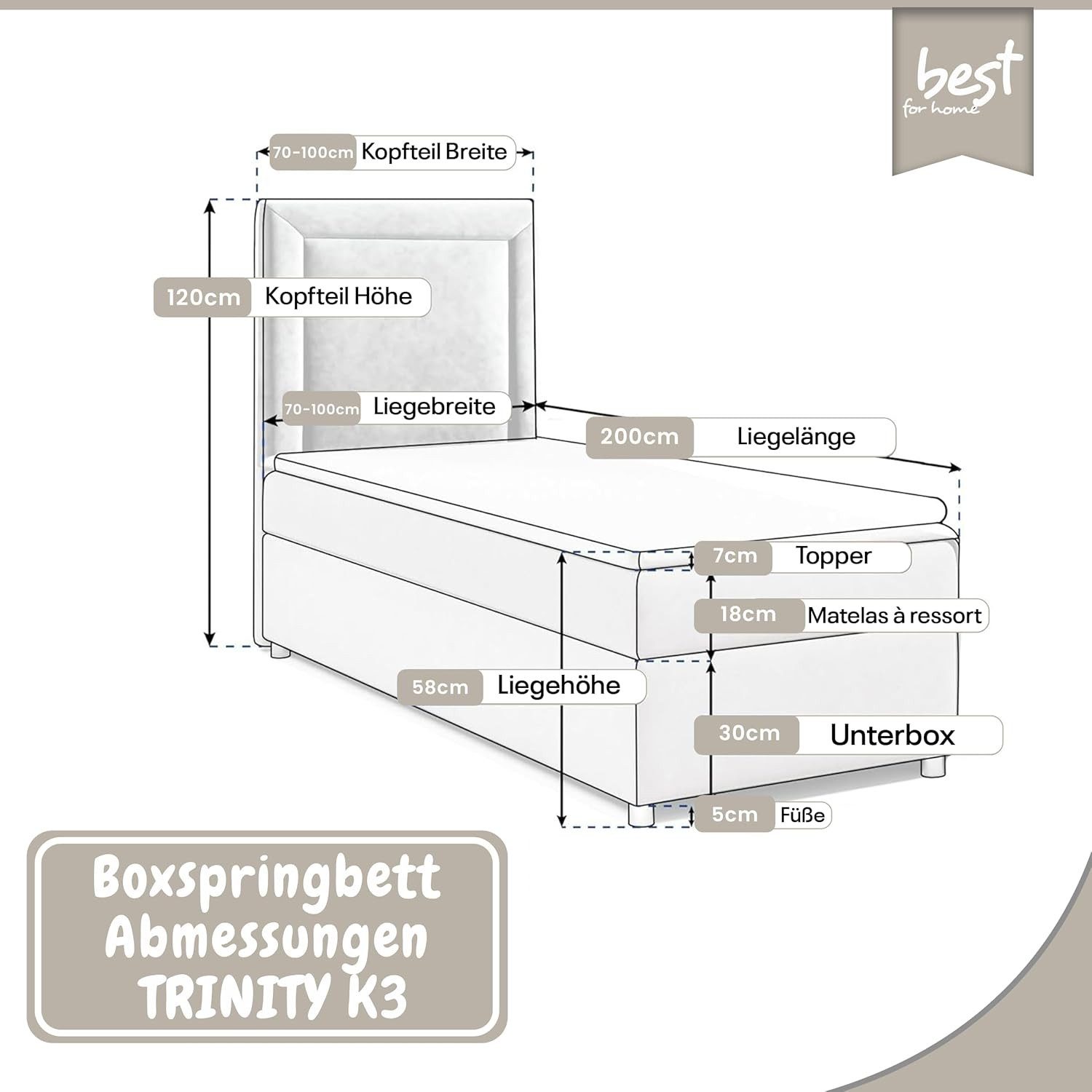 Best for Home Boxspringbett Trinity K-3 Boxspringbett mit Stauraum & Topper günstig online kaufen
