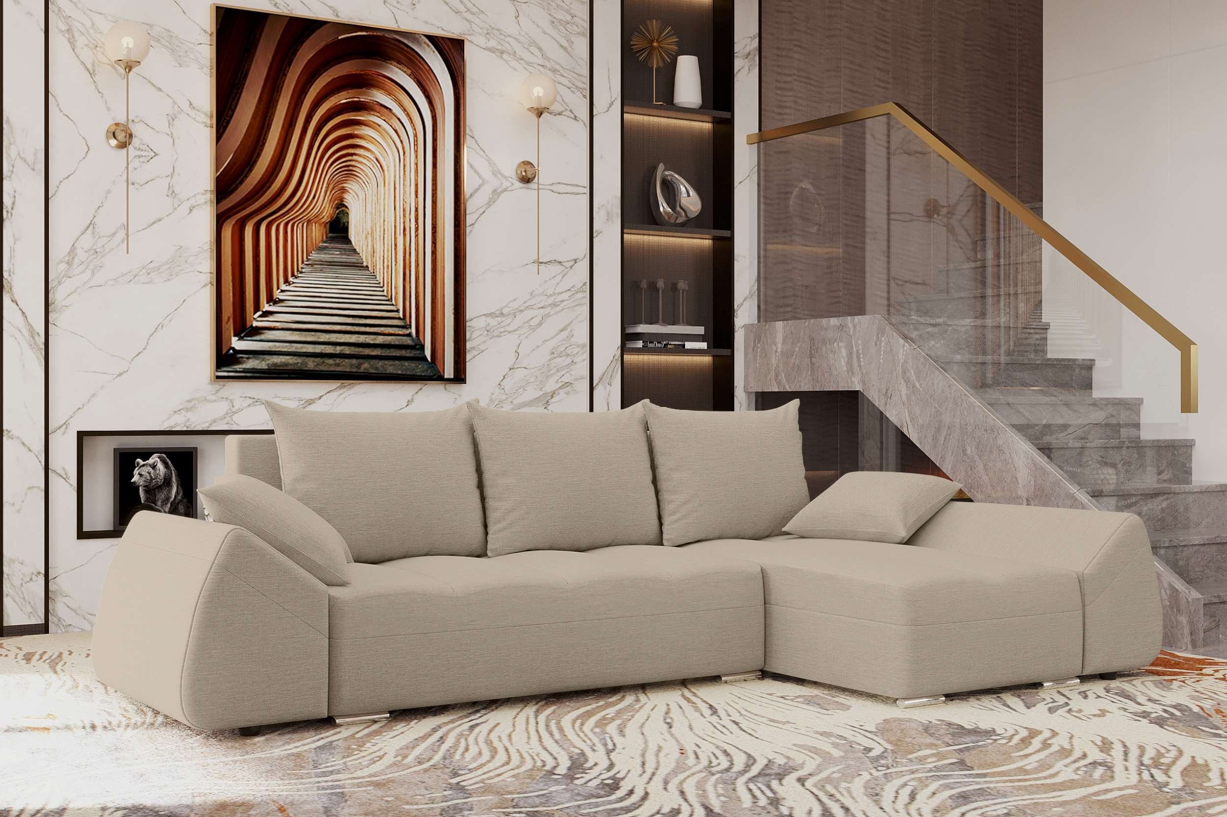 Stylefy Ecksofa Eckcouch, Sofa, Sitzkomfort, Bettkasten, mit Bettfunktion, mit L-Form, Design Cascade, Modern