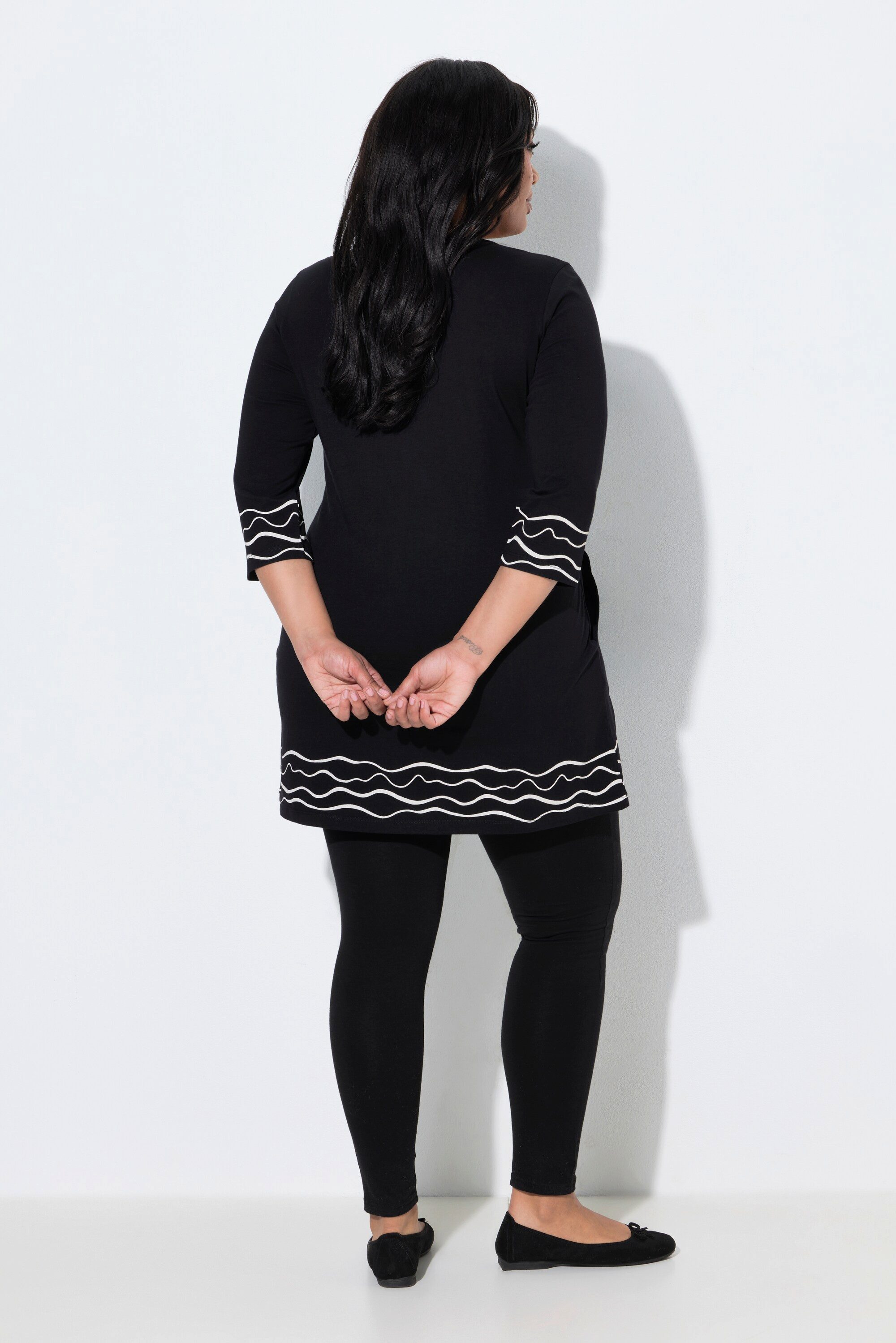 Ulla Popken Longshirt Longshirt Motivdruck Tunika-Ausschnitt 3/4-Arm