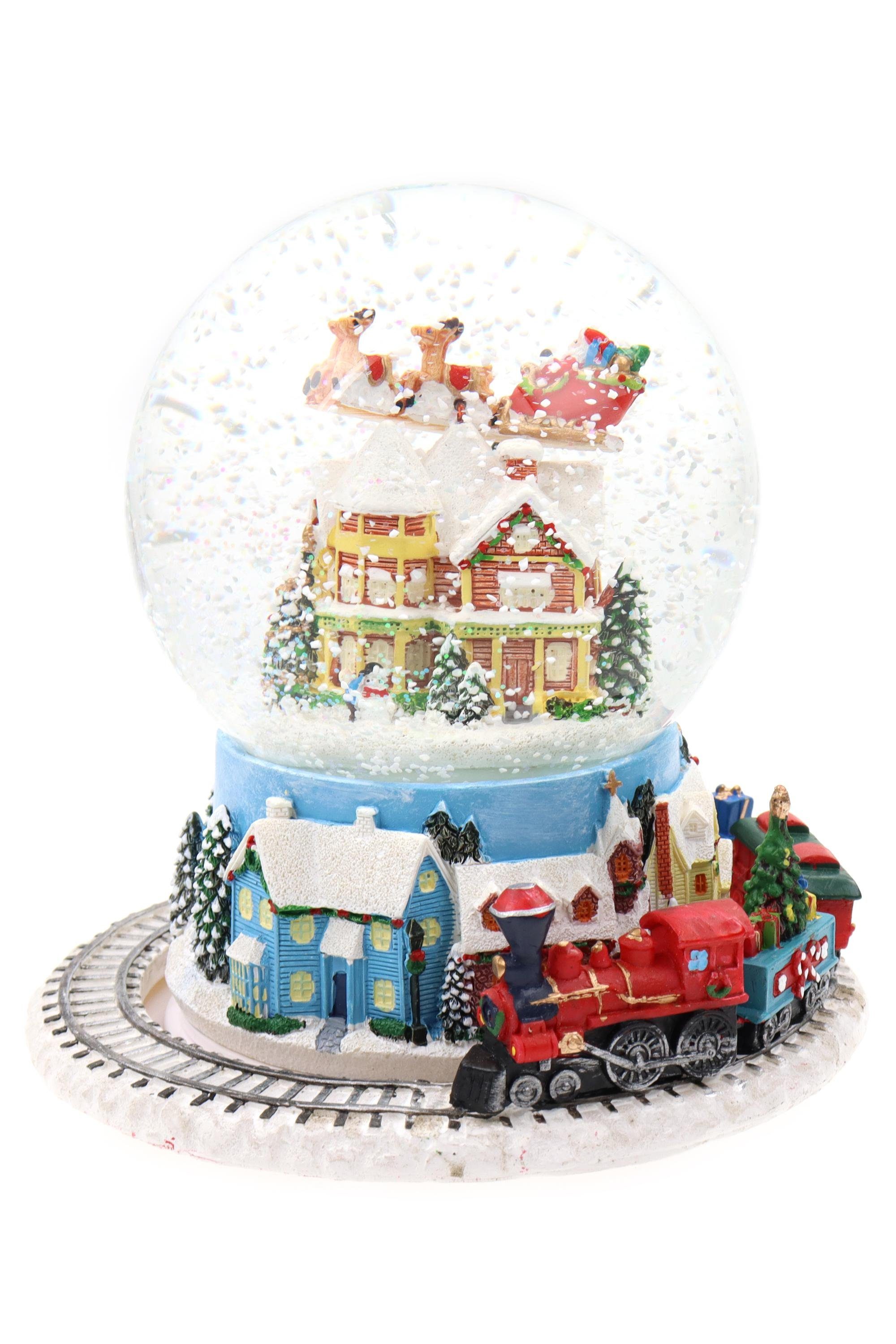 Schneekugel Schneekugel zum Aufziehen, rotierender Zug & Fliegender Schlitten