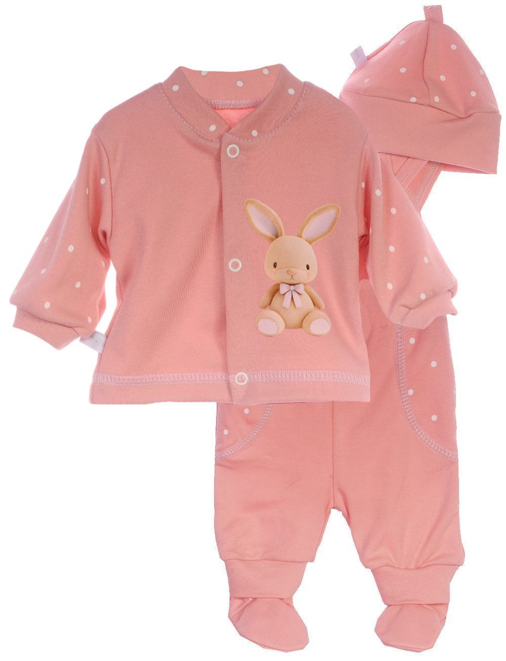 Freizeitanzug Baby Anzug Hose Hemdchen Hose Mütze in Altrosa mit Hase
