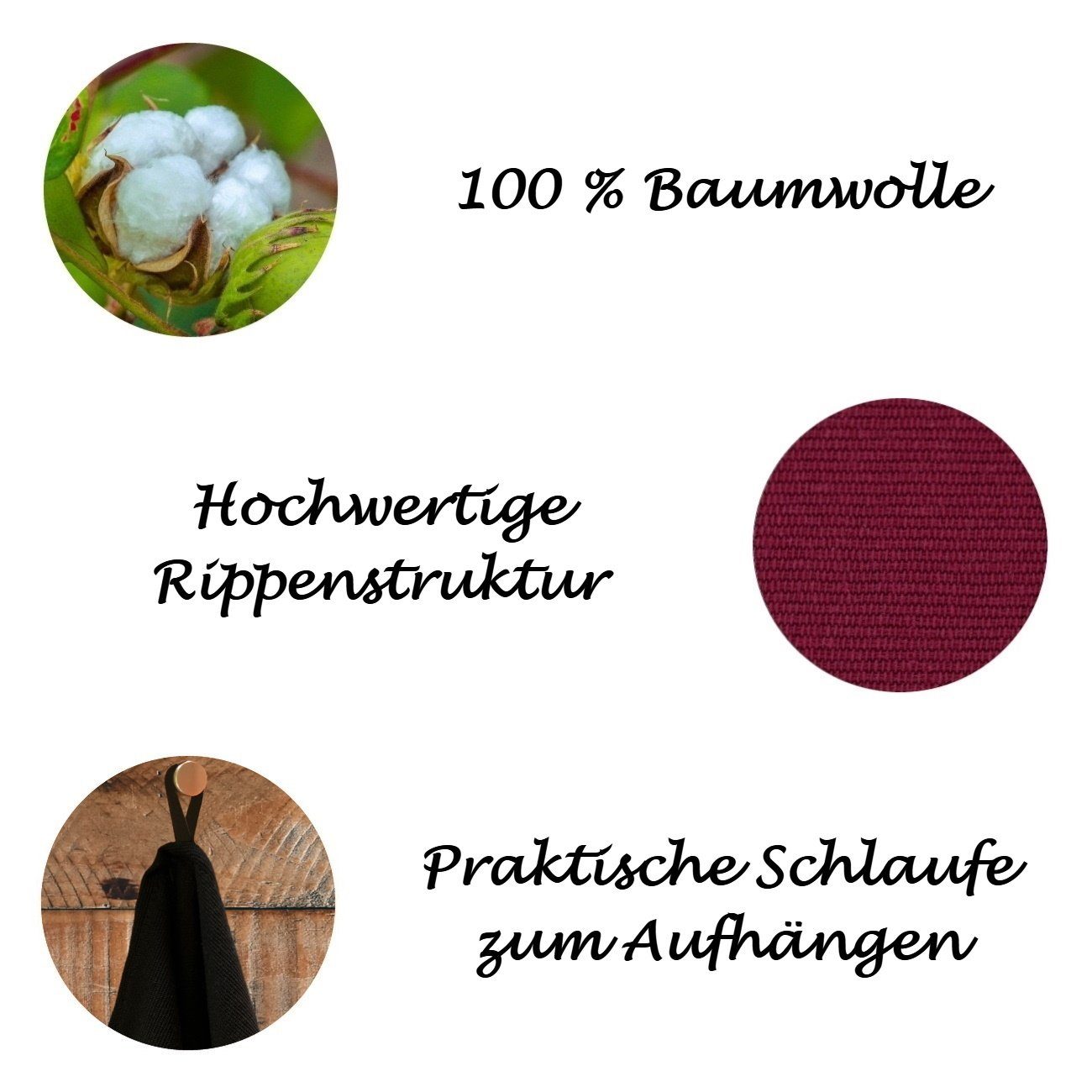 Geschirrtuch x integrierte 100 Küchentuch, Engelland cm, % Aufhängeschlaufe, saugfähig (Vorteils-Set, Rosa 3-tlg., Rippenstruktur), 50 70 Baumwolle,