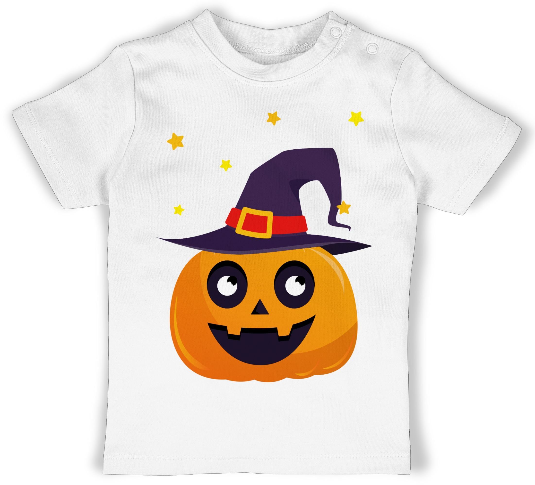 Shirtracer T-Shirt Süßer Kürbis Niedlich Pumpkin Halloween Kostüme für Baby 1 Weiß