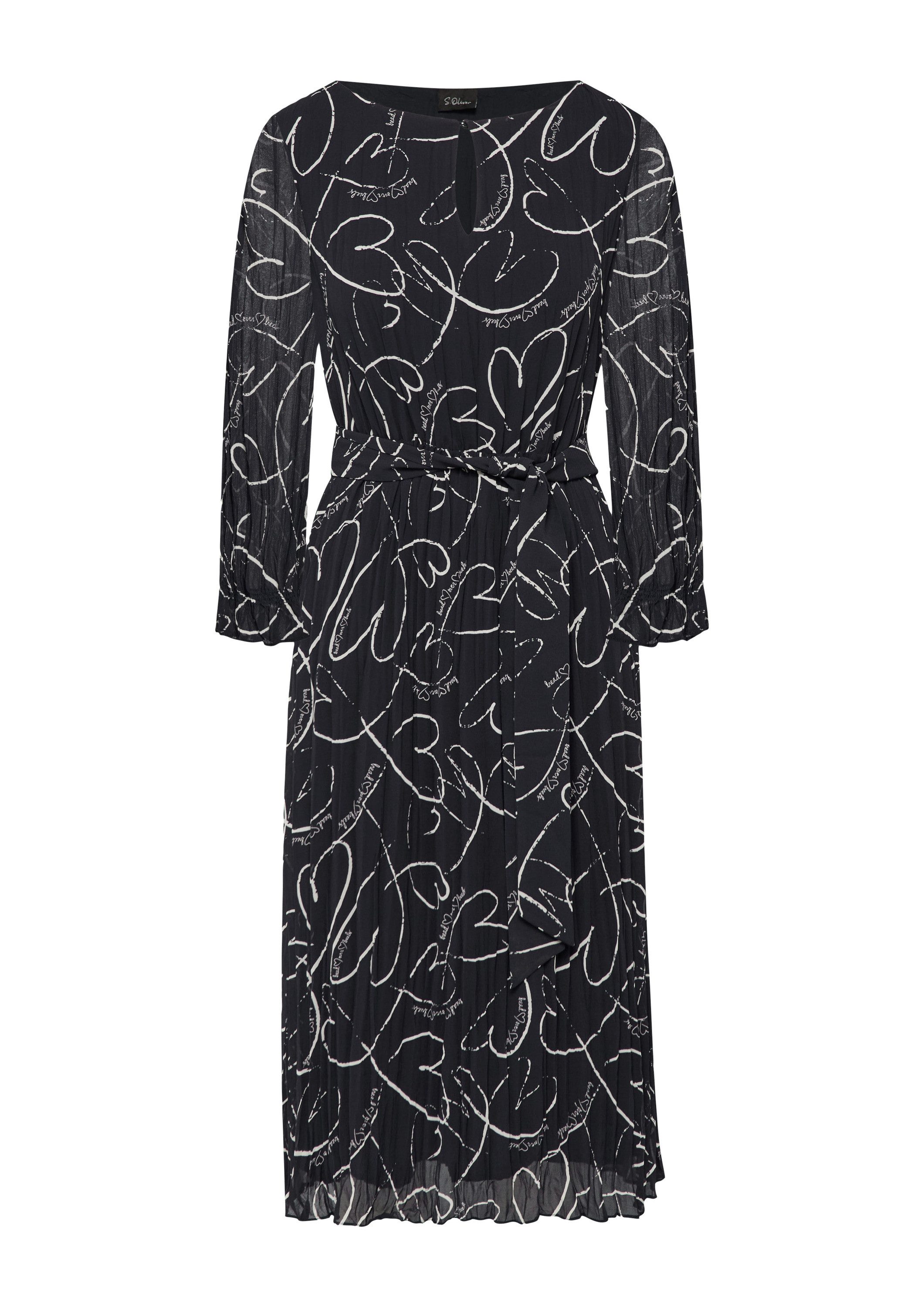 s.Oliver Midikleid Kleid Plissee-Kleid mit Bindegürtel und Herz-Print günstig online kaufen