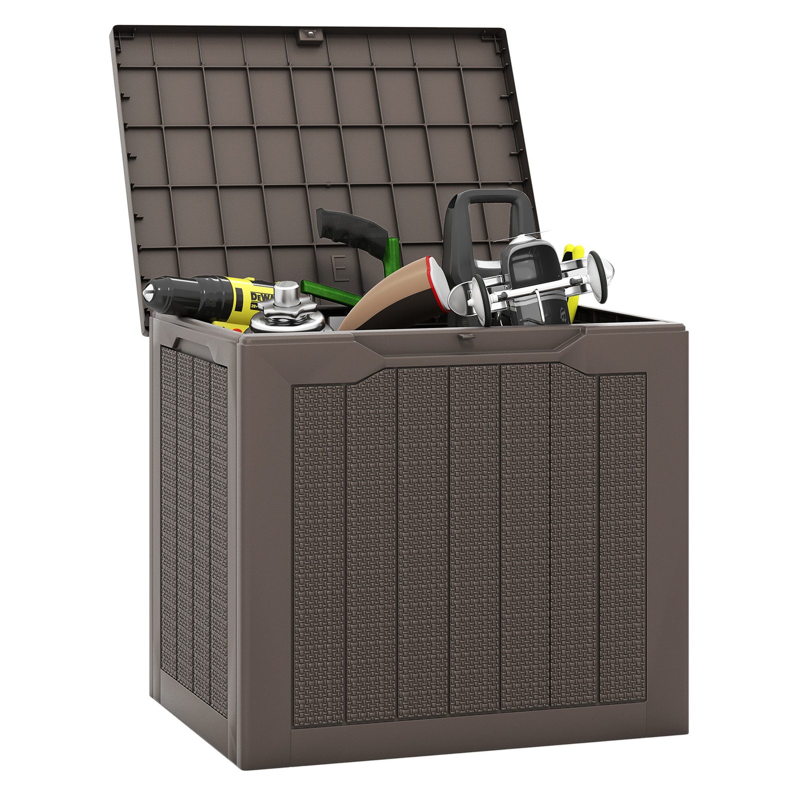 KOMFOTTEU Auflagenbox, Gartenbox mit abschließbarem Deckel & Rattanoptik