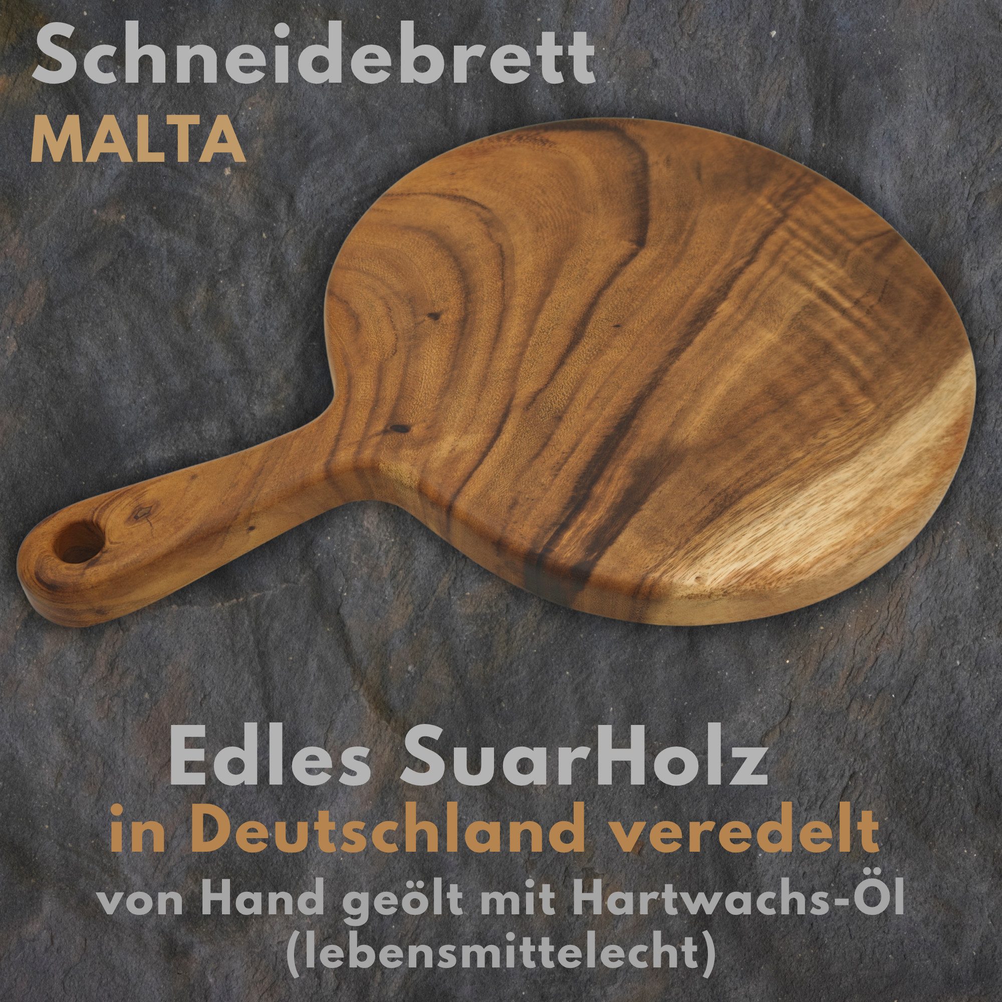 MediMuc Schneidebrett Schneidbrett Hackbrett Servierbrett Suarholz, 3cm dick, Malta 44L x 30B cm, Mit lebensmittelechtem Hartwachsöl handgeölt