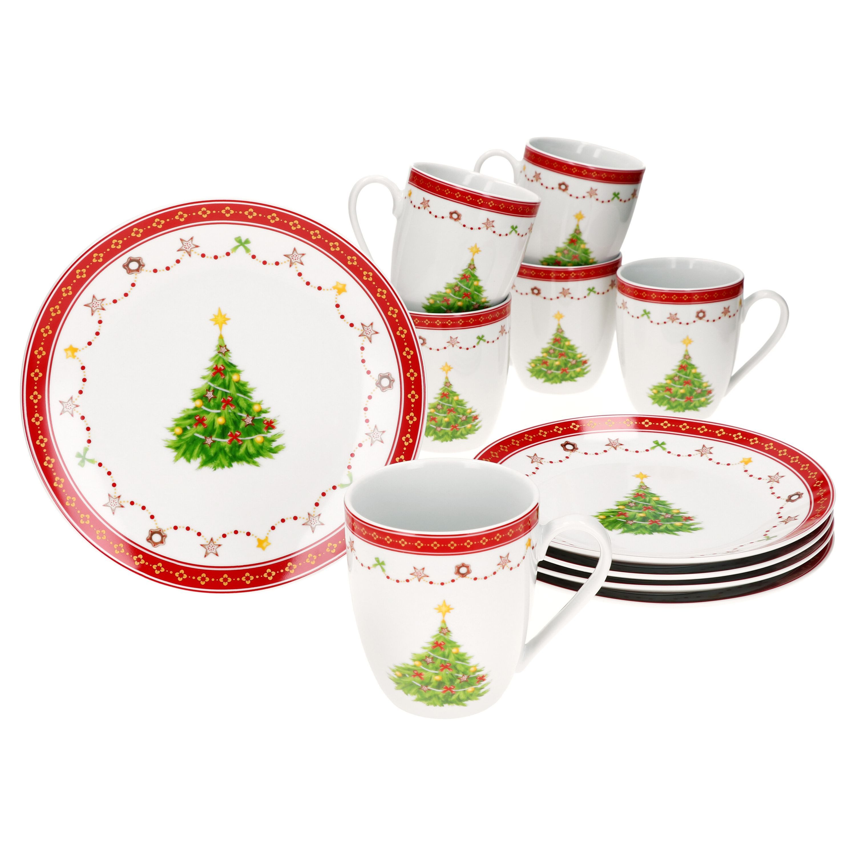 MamboCat Frühstücks-Geschirrset Weihnachtstraum 12tlg Frühstücksset Porzellan 6 Pers. Weihnachten, Porzellan