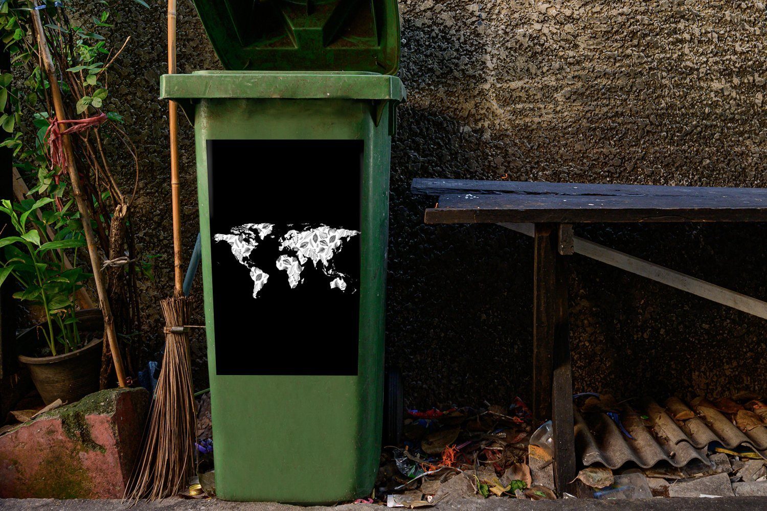 Abfalbehälter (1 St), Wandsticker Weltkarte Container, Sticker, Blätter MuchoWow Design - - Mülleimer-aufkleber, Mülltonne,