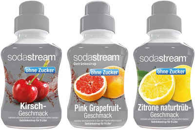 SodaStream Getränke-Sirup, 3 Stück, 1x SST Kirsche ohne Zucker, 1x SST Pink Grapefruit ohne Zucker und 1x SST-Zitrone-Naturtrüb ohne Zucker Getränkesirup je 375ml für je 9L Fertiggetränk