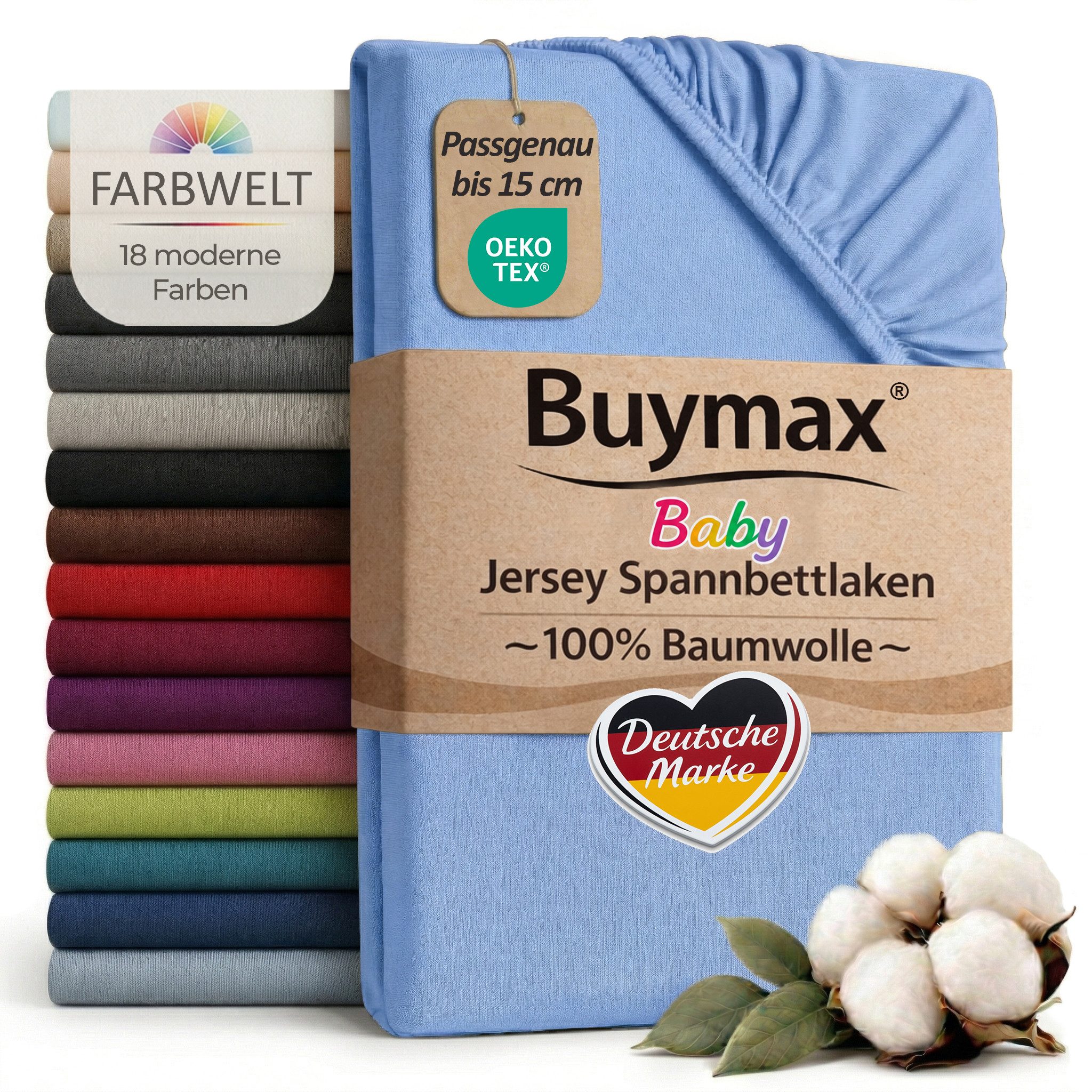 Buymax Spannbettlaken Babybett Kinderbett 60x120cm 70x140cm, Jersey 100% Baumwolle, Gummizug: Rundumgummi, (1 Stück), bis 15 cm Matratzenhöhe, weich, atmungsaktiv, hautfreundlich