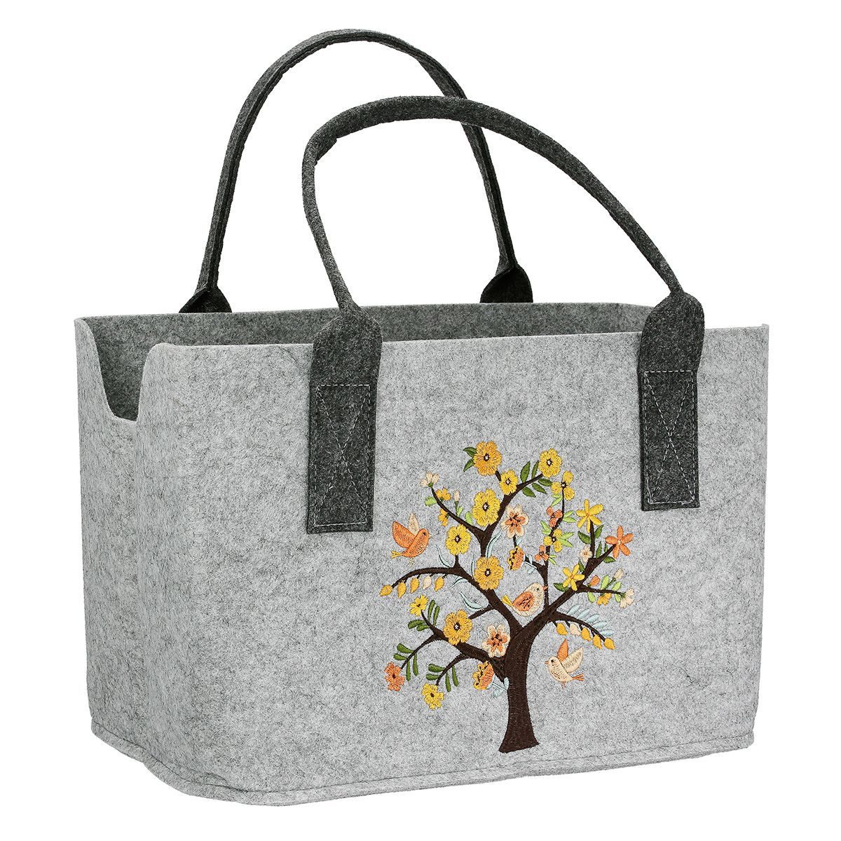 MF Shopper Filztasche Bluetezeit grau 40 cm mit besticktem Blumen- und Voge günstig online kaufen