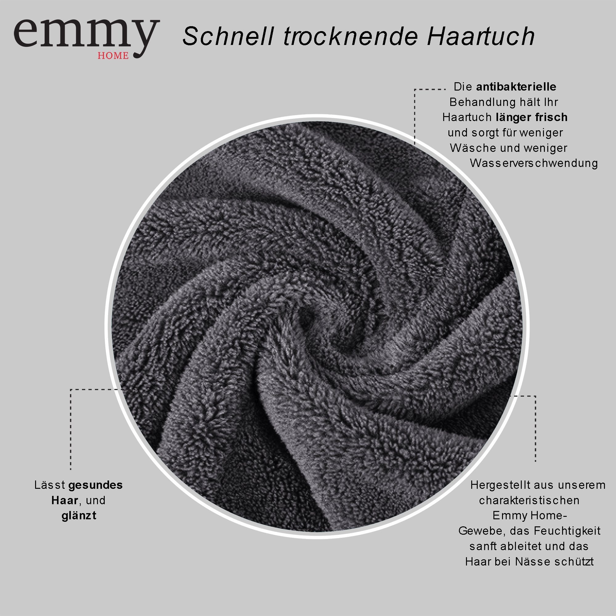 (2-St), knopf Baumwolle Turban-Handtuch Anthrazit 100% mit Emmy Haarturban, Home