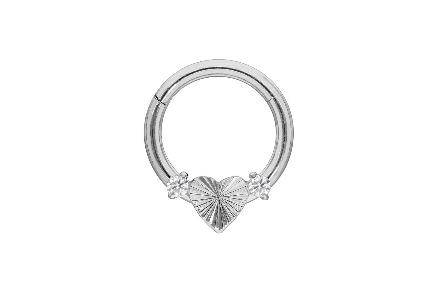 Nasenpiercing Titan Segmentring Clicker HERZ + 2 KRISTALLE Ohrpiercing Septum Nase