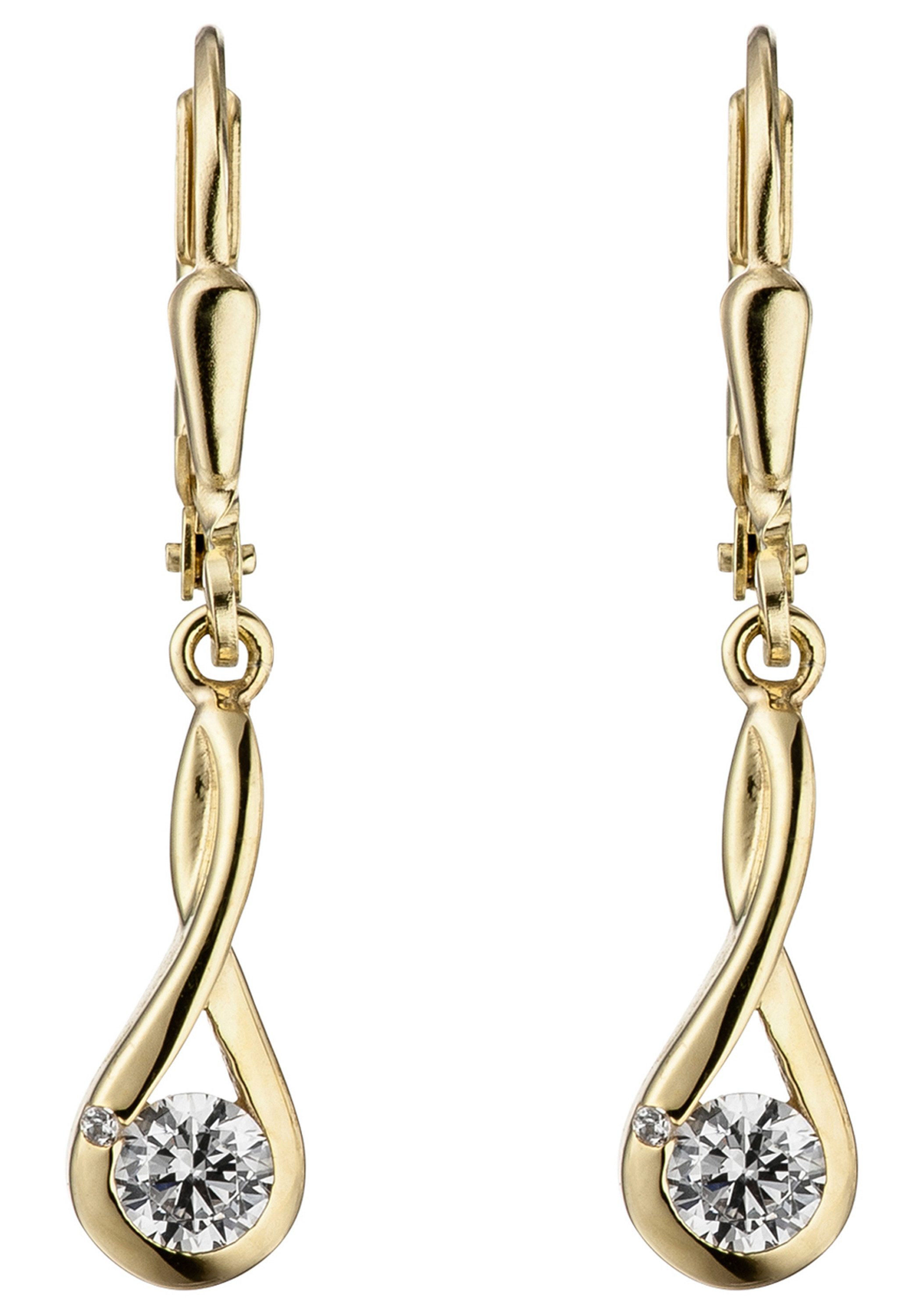 JOBO Paar Ohrhänger Ohrringe Goldohrringe hängend 28 mm lang, 333 Gold mit Zirkonia