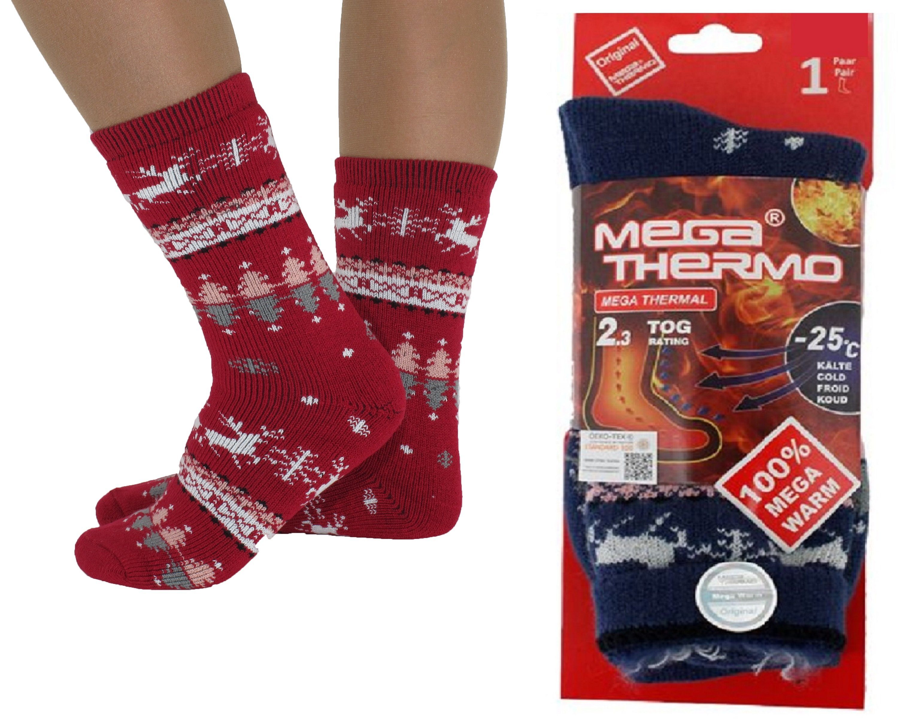 Markenwarenshop-Style Thermosocken Warme Socken Thermo Mega Winter Socken Hirsche 39-42 Farbe: rot