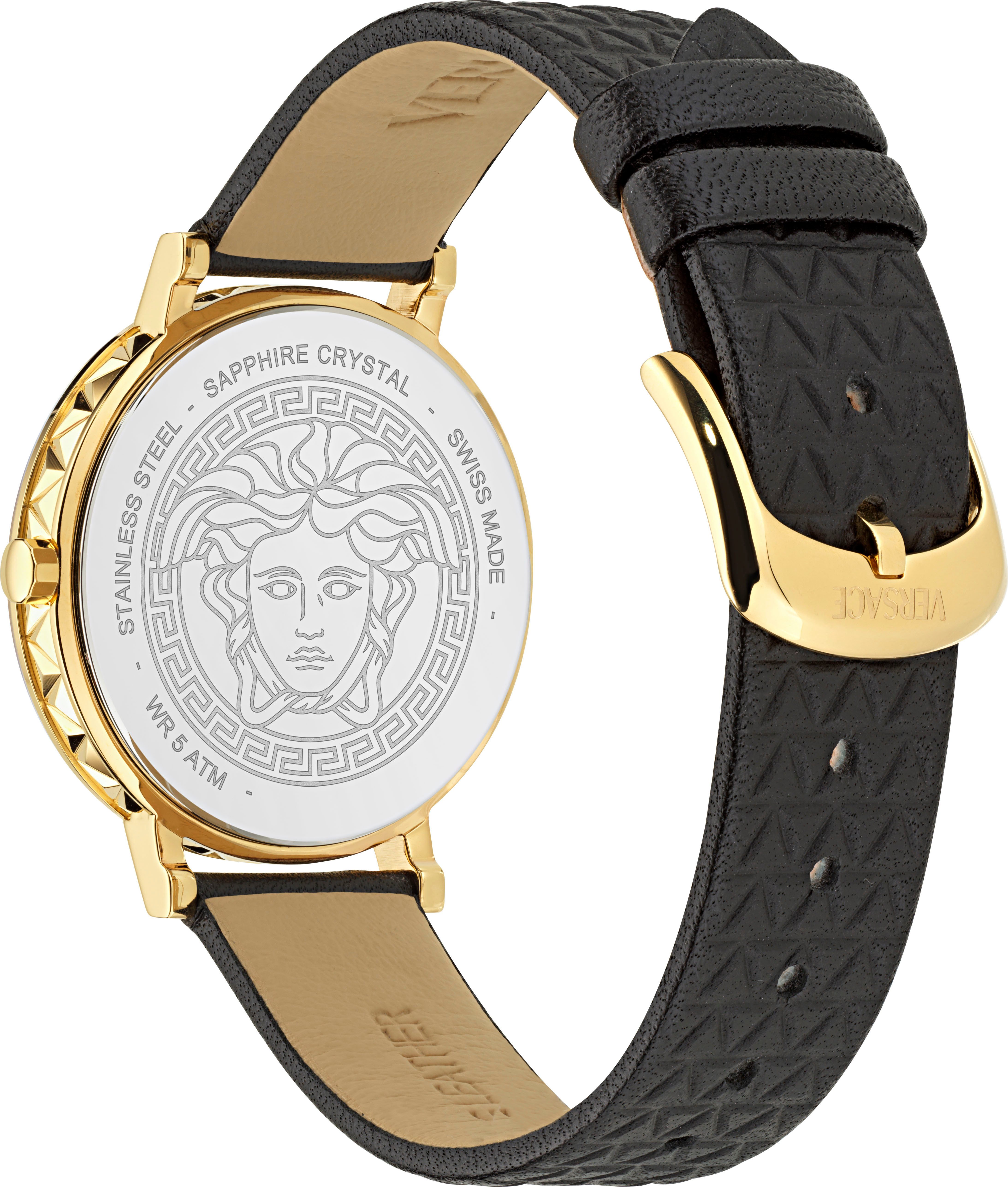 Versace Quarzuhr VERSACE DAEDALUS VE9A00224, Armbanduhr, Damenuhr, Swiss Made, Lederarmband, analog, Saphirglas