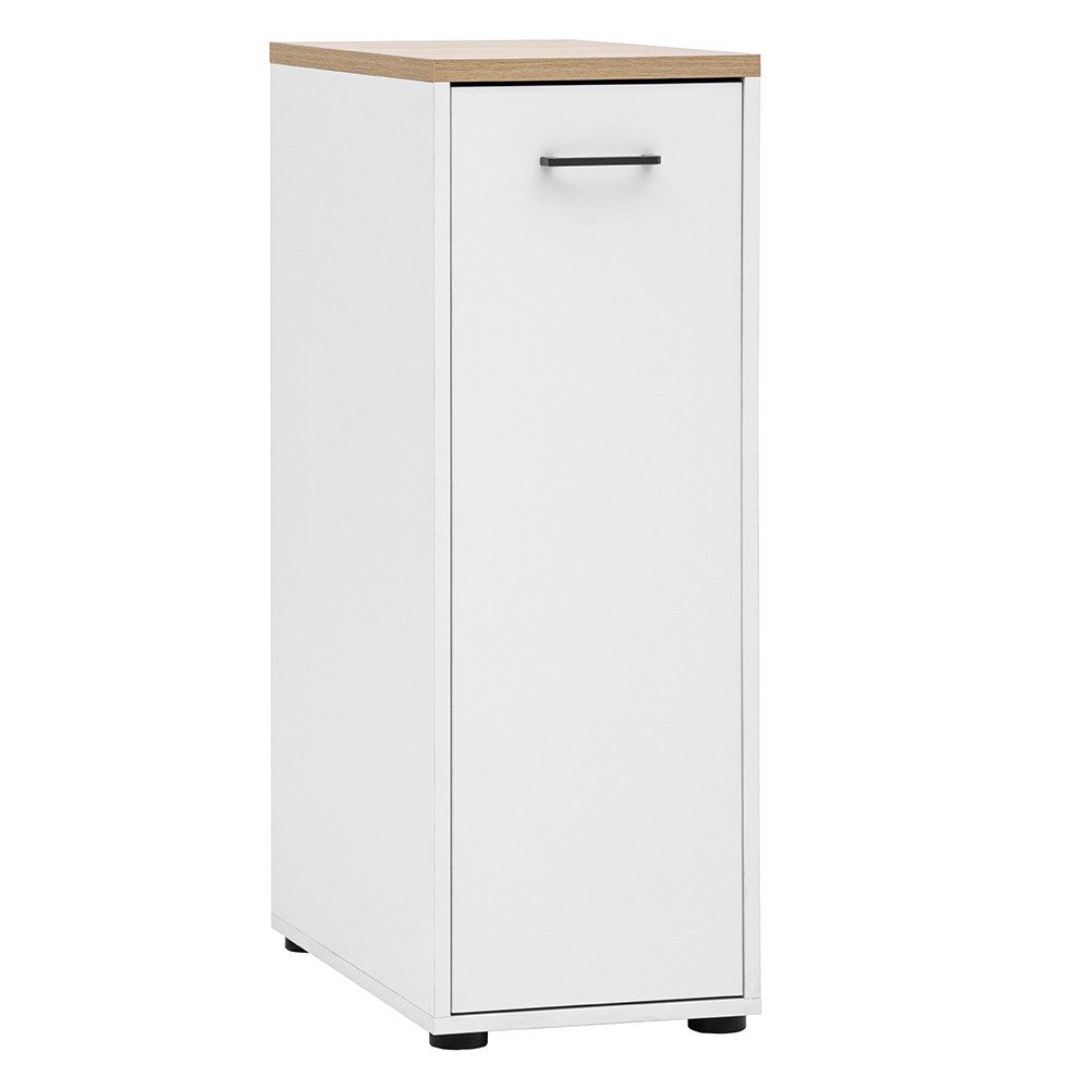 Lomadox Apothekerschrank STOBY-80 weiß matt mit Eicheplatte, 33 cm breit, 2 Fächer
