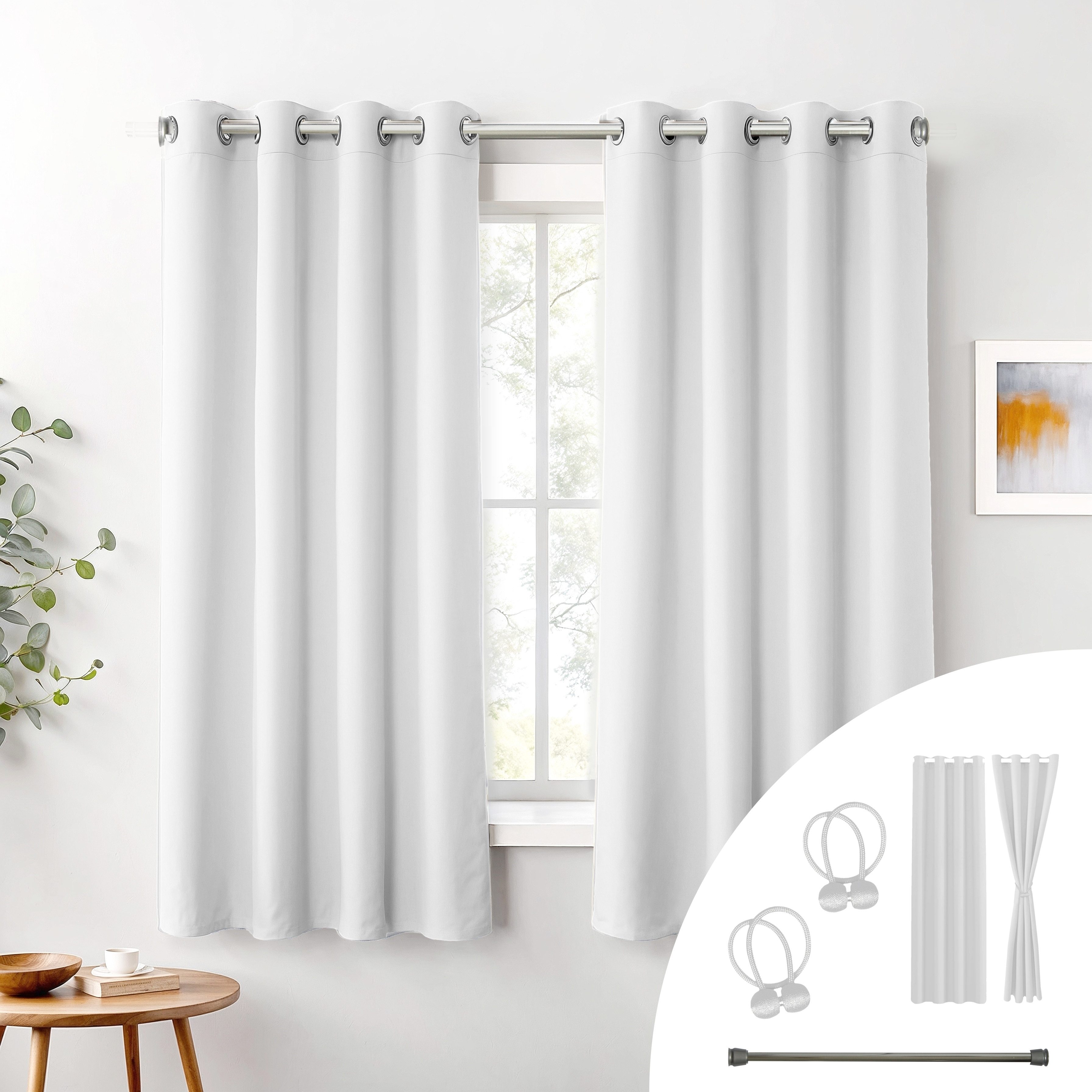 Cozyor Vorhang weiß 2er Set + 2 Raffhalter - Gardine mit Ösen wahlweise mit günstig online kaufen