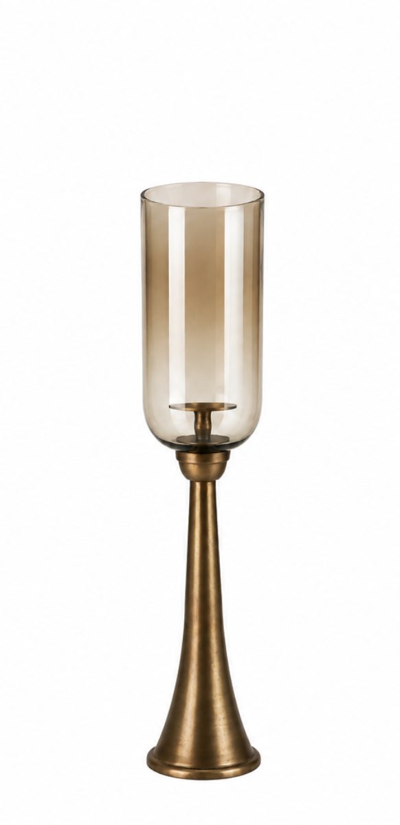 finehomegarden Bodenwindlicht Kerzenständer Säule Bronze mit Glas Hurricane Windlicht Metall & Glas (Stück, 1 St), H93cm Boden-Kerzenhalter für Wohnzimmer, Flur & Eventdekoration