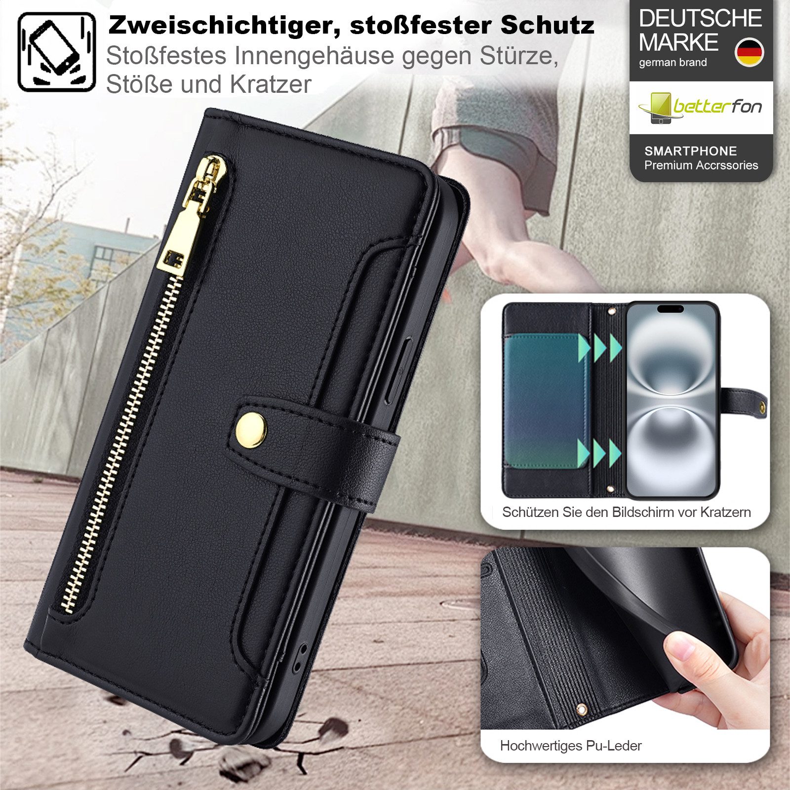betterfon Handykette mit Portemonnaie für iPhone -Handyhülle Kartenfächern, Hände frei – mit Silikonhülle & Schnur für flexiblen Alltag
