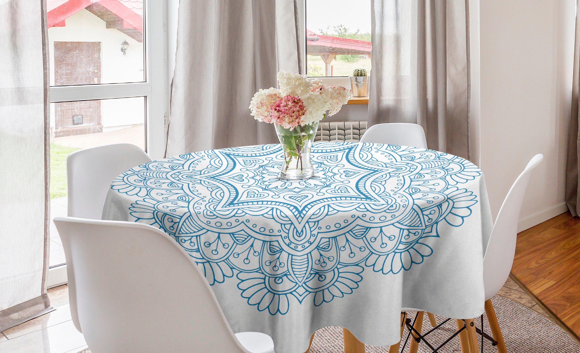 Blauer Kreis Dekoration, Abdeckung für Round Monotone Mandala Abakuhaus Esszimmer Tischdecke Tischdecke Küche Floral