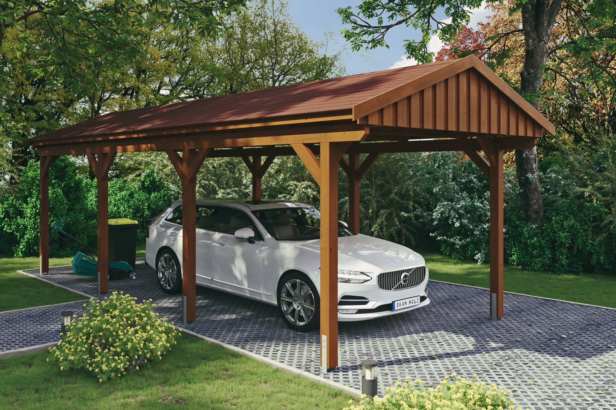 317x808 mit Fichtelberg, BxT: Einfahrtshöhe, roten Einzelcarport Schindeln Skanholz 273 cm, cm