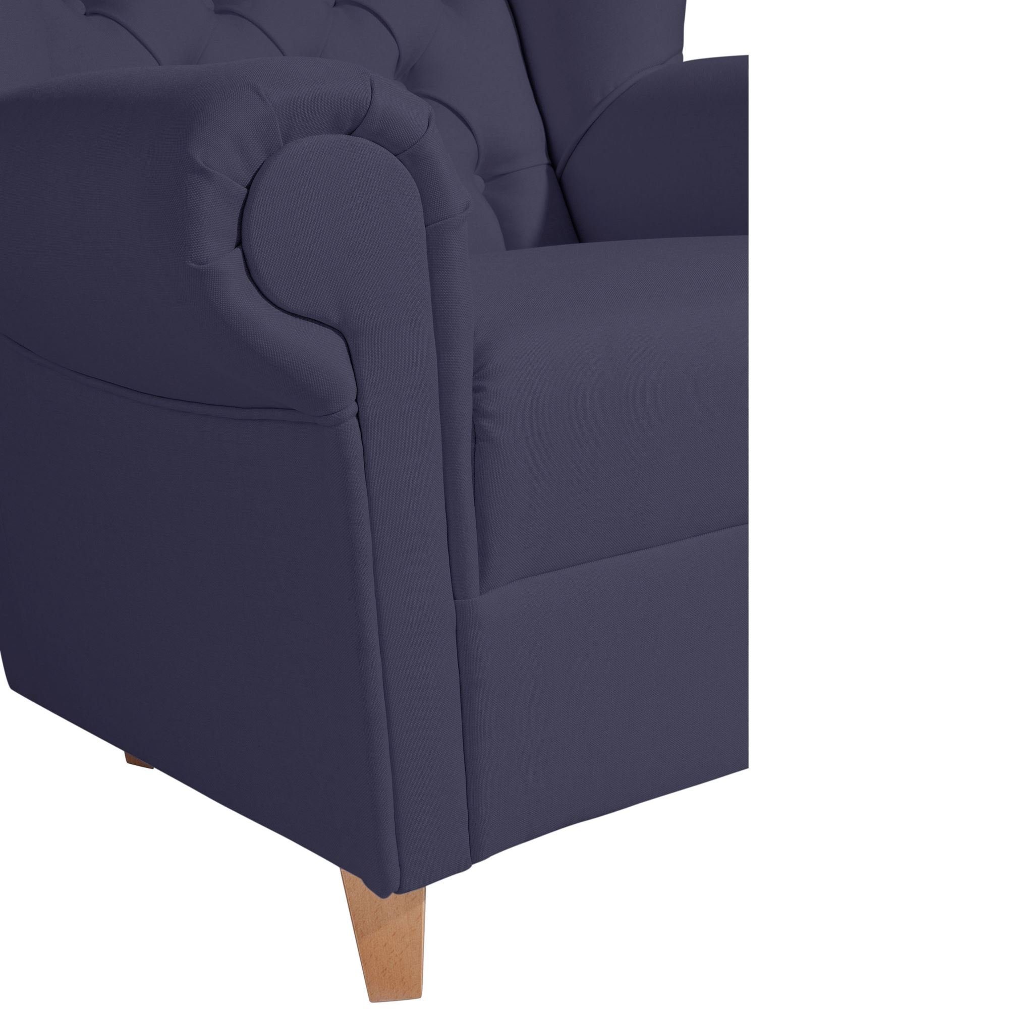 58 aufm Katreen Buche natur Kostenlosem 1-St), Kunstleder Sessel inkl. verarbeitet,bequemer hochwertig Kessel Versand, Bezug Sitz Ohrenbackensessel / dunkelblau (Sparpreis