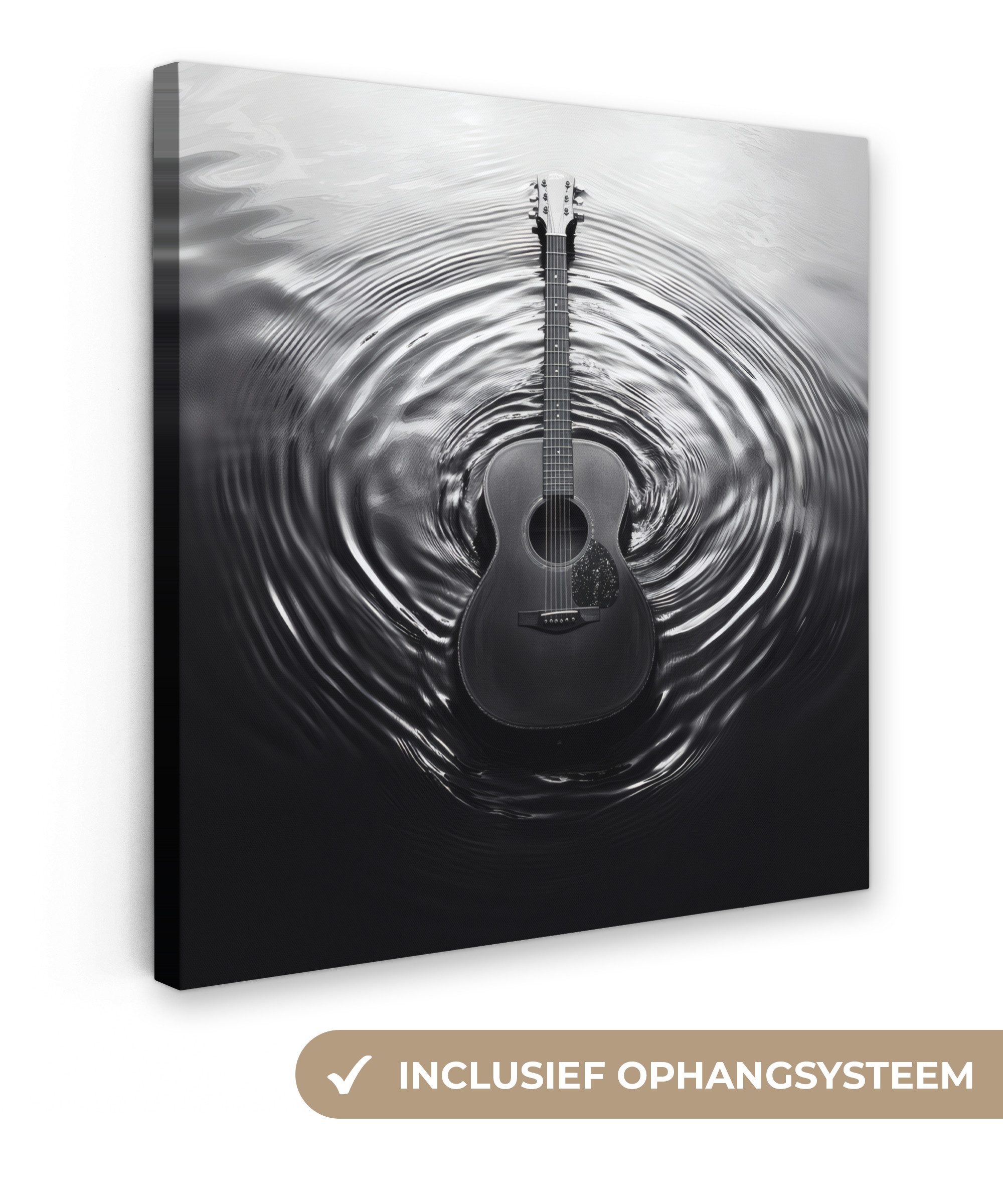 OneMillionCanvasses® Leinwandbild Gitarre - Holz - Wasser, Fotodruck (1 St), Wandbild, Deko Schlafzimmer Wohnzimmer Flur 20x20 cm