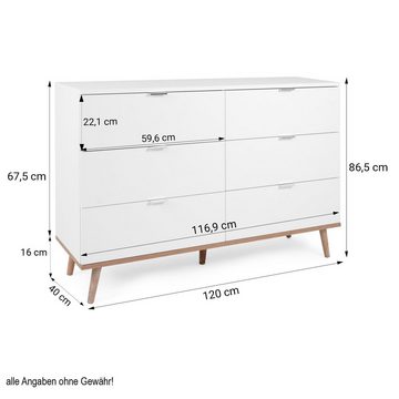 Homestyle4u Kommode Sideboard Weiß Holz Schlafzimmerschrank