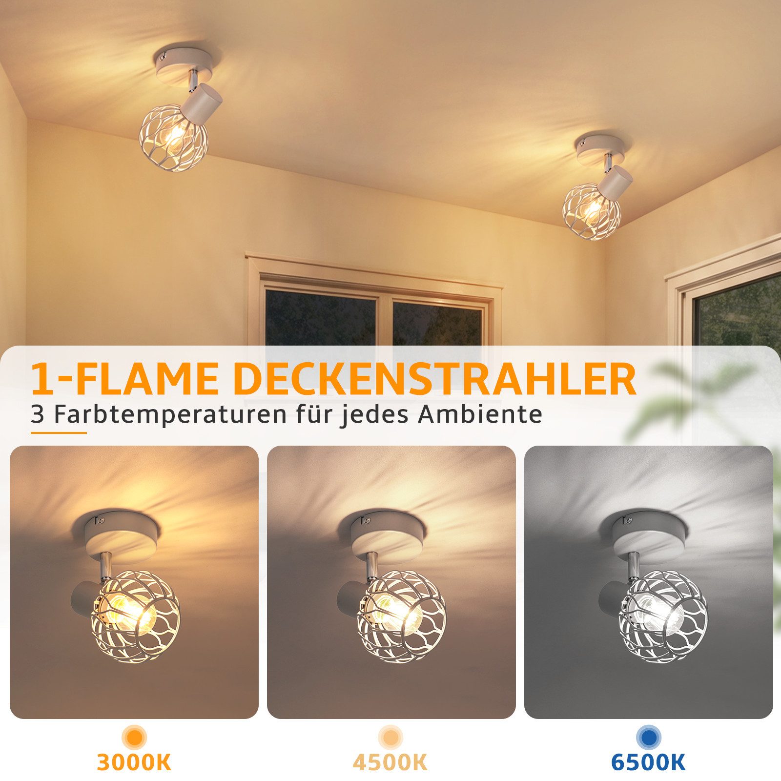 Nettlife Deckenstrahler 1/2/3/4flammig Weiß/Schwarz/grau E14 Metall 350° schwenkbaren Spots, ohne Leuchtmittel, für Wohnzimmer Küche Flur Deckenleuchte – Bild 5 von 5