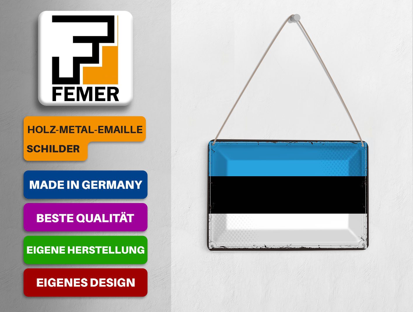 Femer GmbH Postkarte Flagge Estlands 14x10 cm Retro Flag of Estonia, unfrankiert