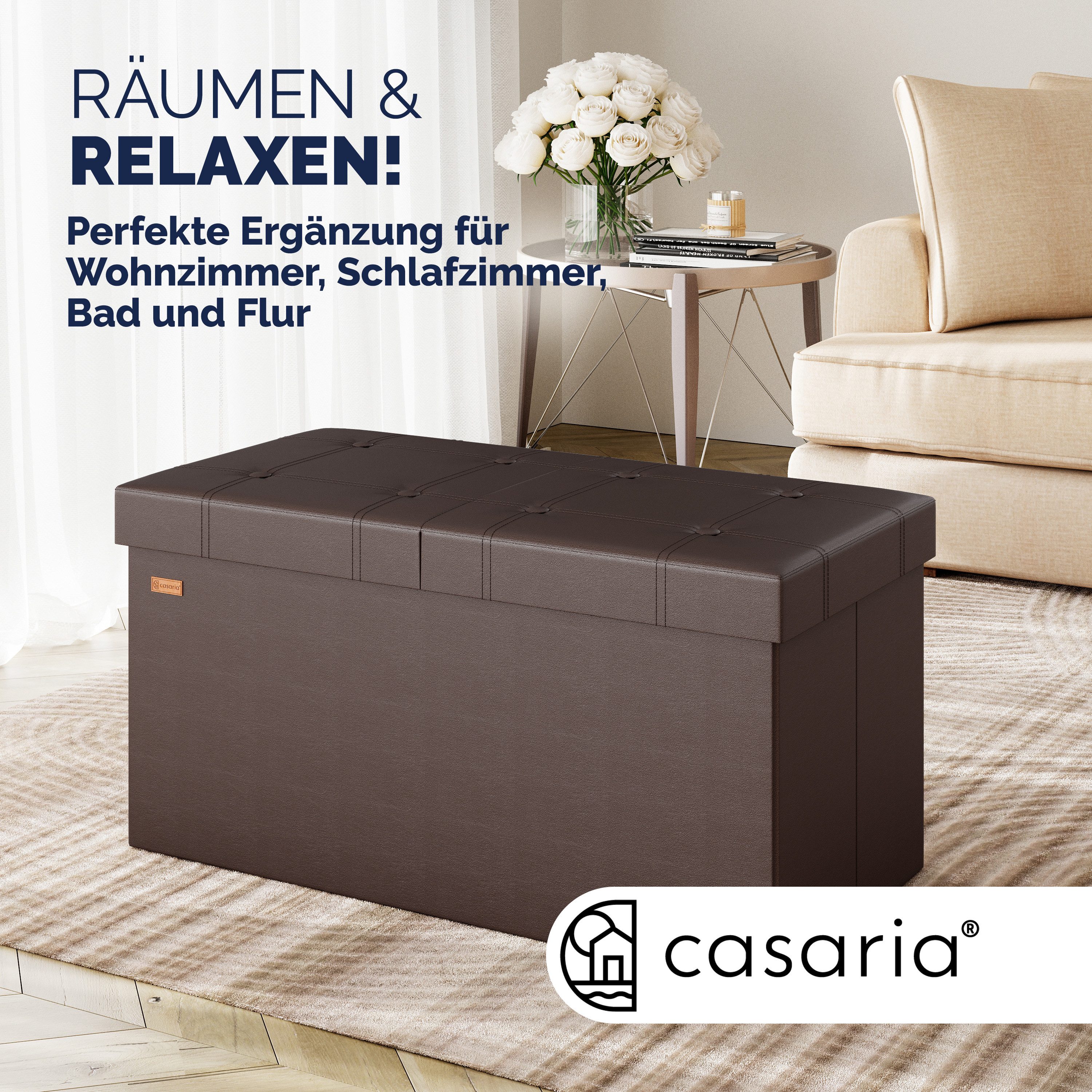 Casaria Sitzbank (1-St), Deckel Klappbar Gepolstert Faltbar Kunstleder 100L Flur Schlafzimmer