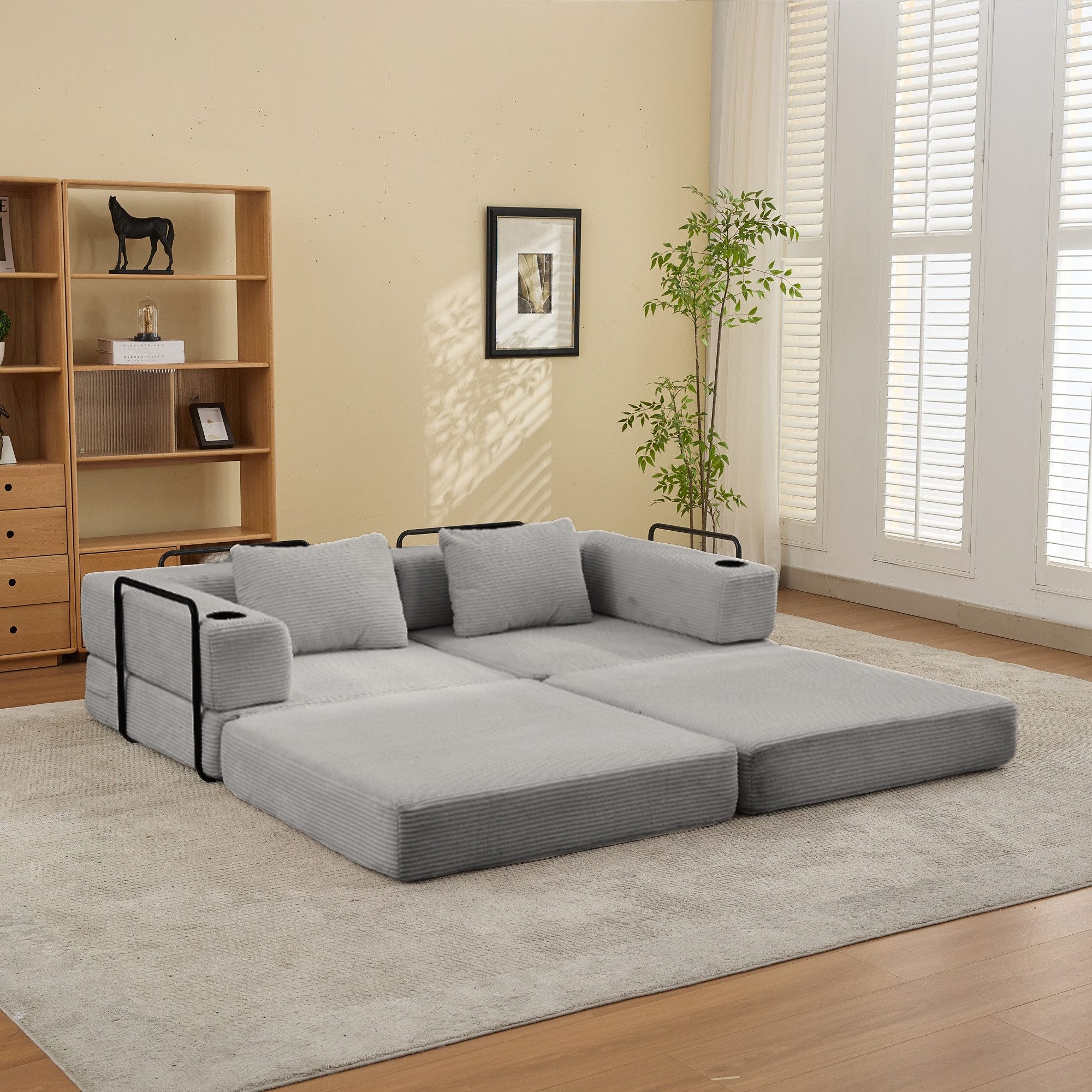 Vankel Sofa Sofas Wohnzimmer 2-Sitzer Cord Sofa mit Schlaffunktion, Modulares faltbares Sofa Bett, platzsparend & flexibel