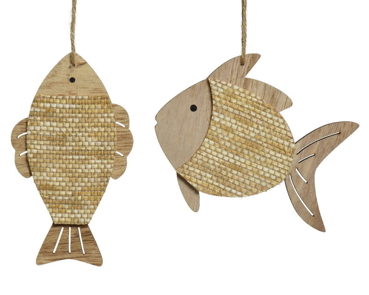 Decoris season decorations Hängedekoration, Maritime Deko Fisch Holz Aufhänger 11,5cm natur braun 1 Stück sortiert