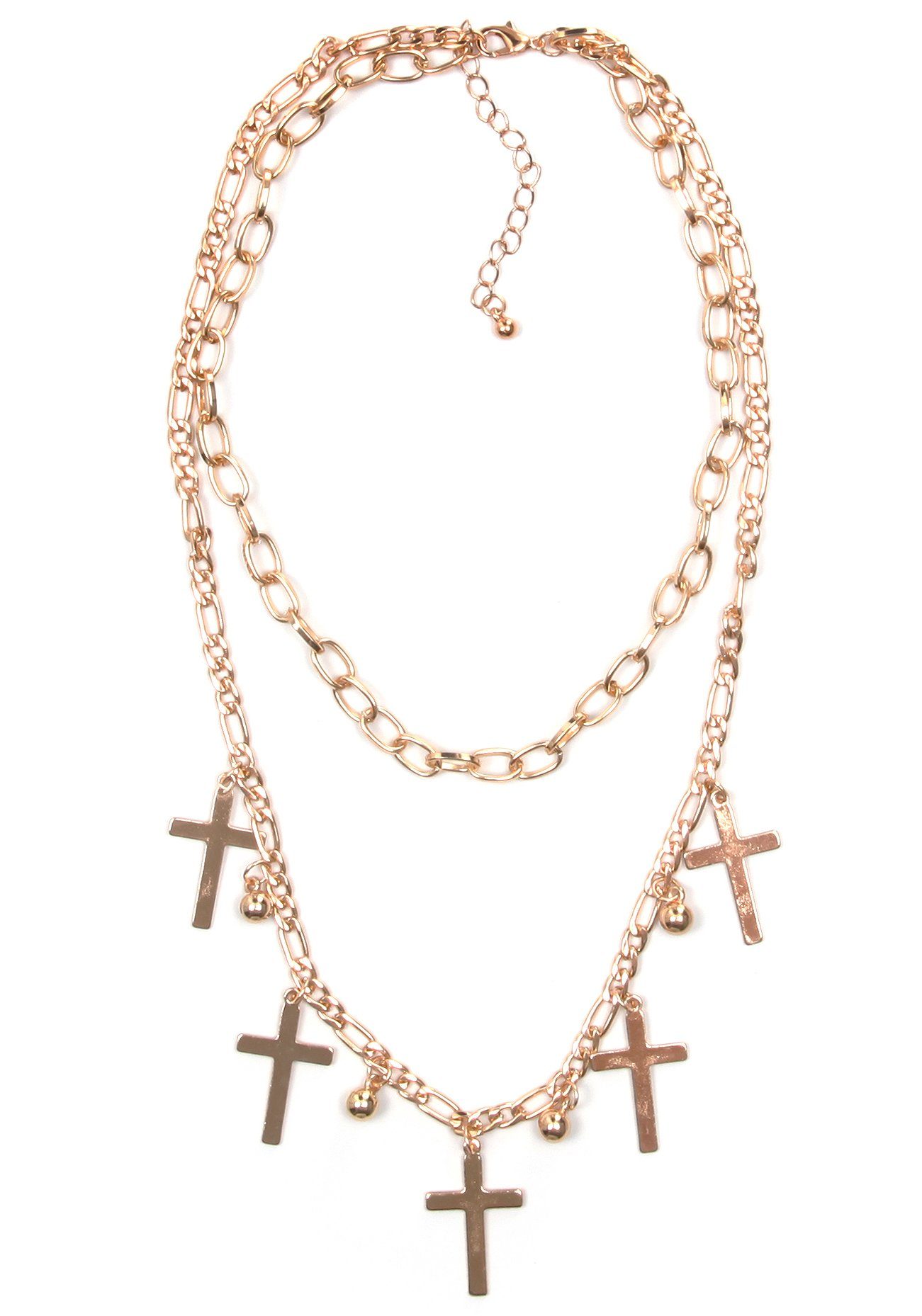 Kette mit Anhänger Halsschmuck Gliederkette Kreuz 2-reihig