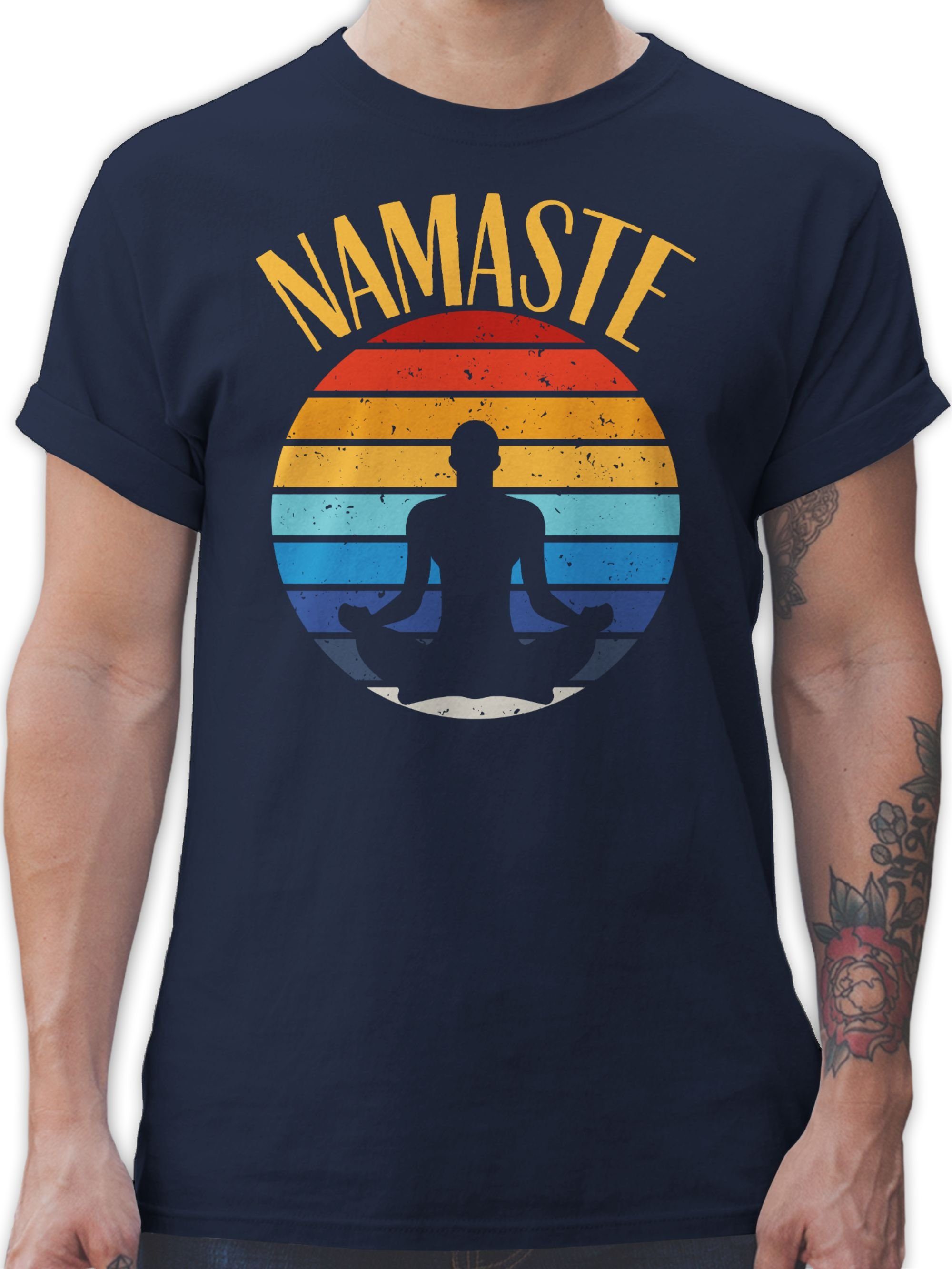 Shirtracer T-Shirt Namaste bunt Yoga und Wellness Geschenk 02 Navy Blau