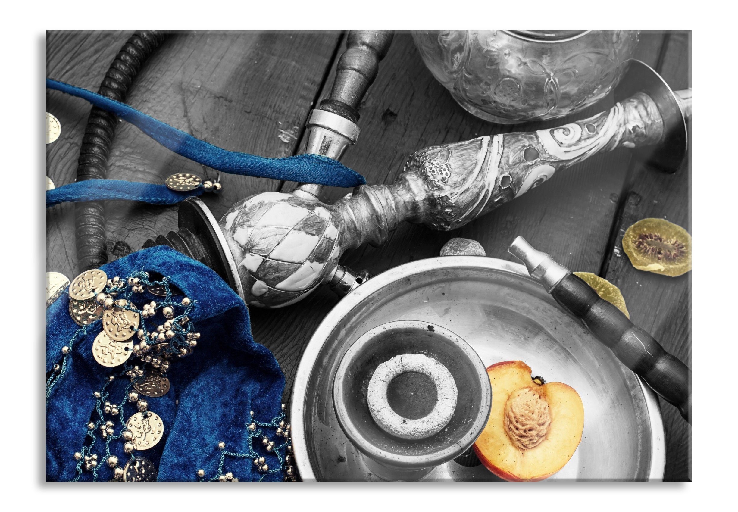 Pixxprint Glasbild Shisha mit Aprikose, Shisha mit Aprikose (1 St), Glasbild aus Echtglas, inkl. Aufhängungen und Abstandshalter