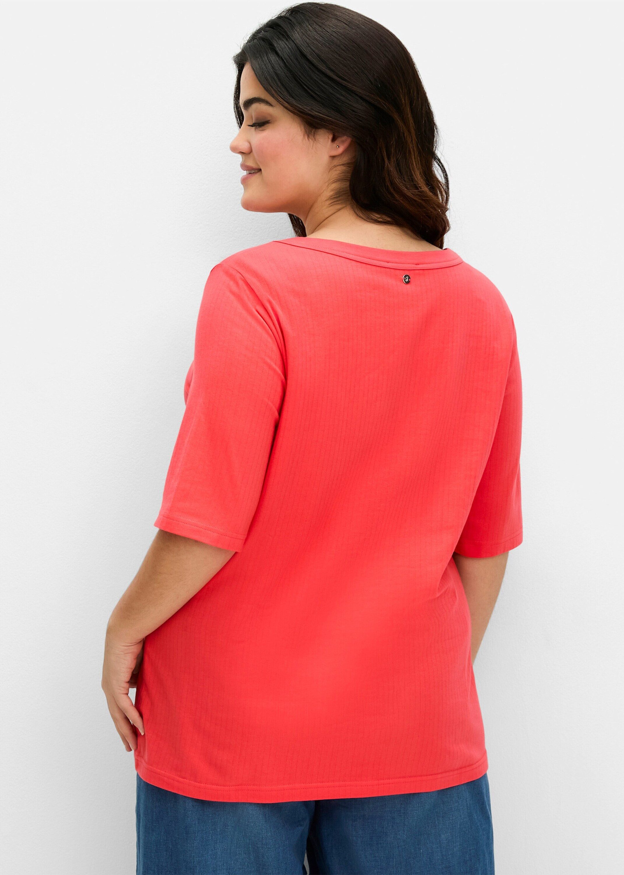 Sheego T-Shirt T-Shirt Kurzarm mit weitem Rundhalsausschnitt, in Rippstrukt günstig online kaufen