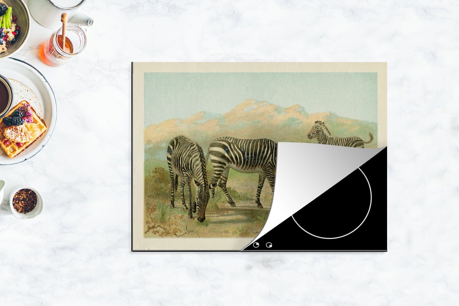 MuchoWow Herdblende-/Abdeckplatte Zebra - nutzbar, Antiquitäten 70x52 Mobile Arbeitsfläche cm, tlg), Vinyl, Ceranfeldabdeckung - (1 Illustration