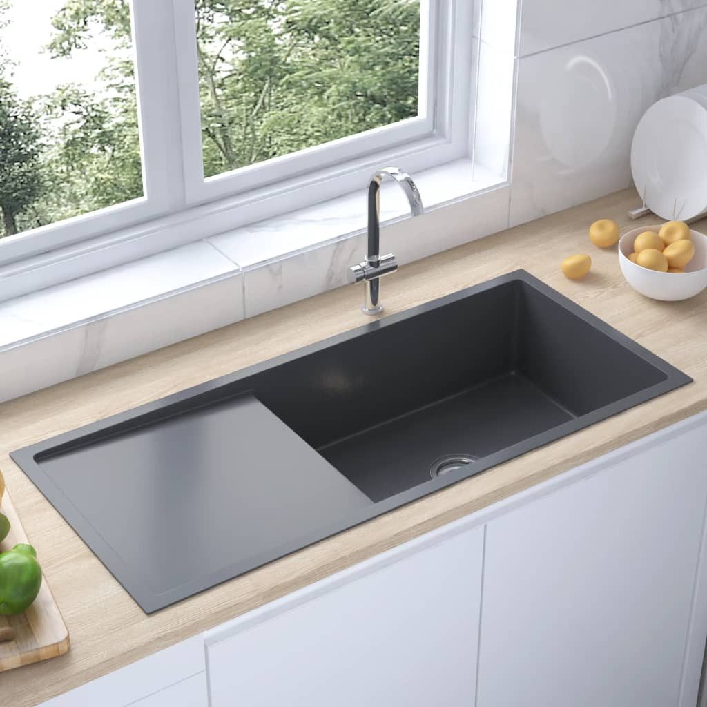 vidaXL Küchenspüle 100 x 44 x 20 cm Küche Spülbecken Einbauspüle Schwarz aus handgefertig, 100/44 cm