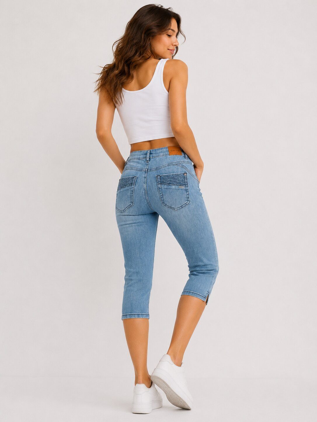 SUBLEVEL Caprijeans Damen Hose 3/4 Jeans Flex Dehnbar Frühling Sommer Dehnbar Stretch Baumwolle – Bild 3 von 5
