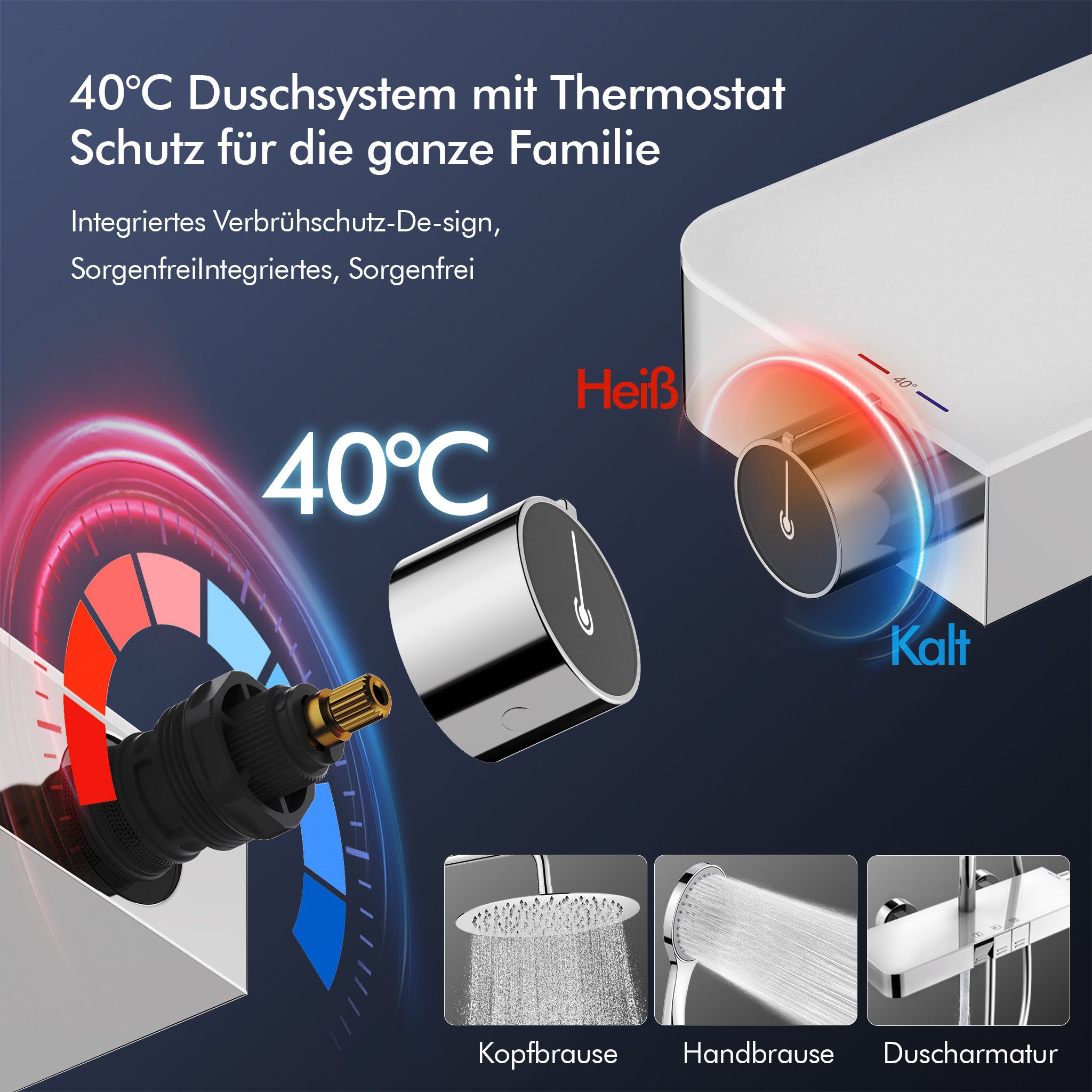 HOMELODY Duschsystem mit Thermostat, Ablage und Handbrause, 12" Regendusche günstig online kaufen