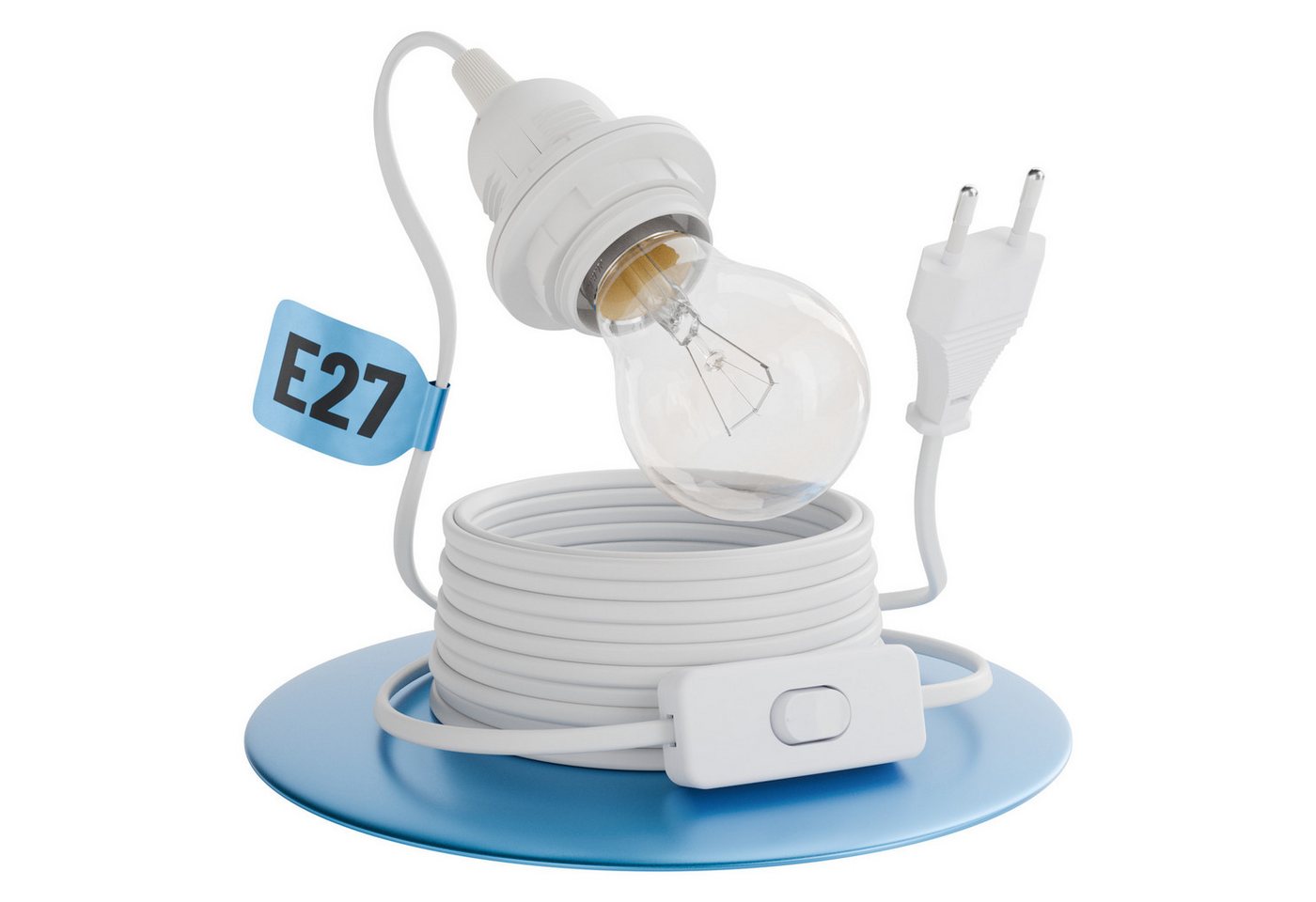 greate. Lampenfassung 1x Lampenfassung E27, mit Stecker Kabel & Schalter, 5 m, max. 60W 250V