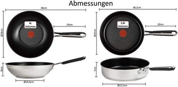 Tefal Pfannen-Set Jamie Oliver J90 Schmorpfanne mit Deckel 25cm + Wokpfanne 28cm, Edelstahl 18/10 (Pfannen, Inkl. 1 Wender & Filzschoner), Ohne Fett / Öl braten, Antihaftbeschichtet, Thermo-Spot, Induktion